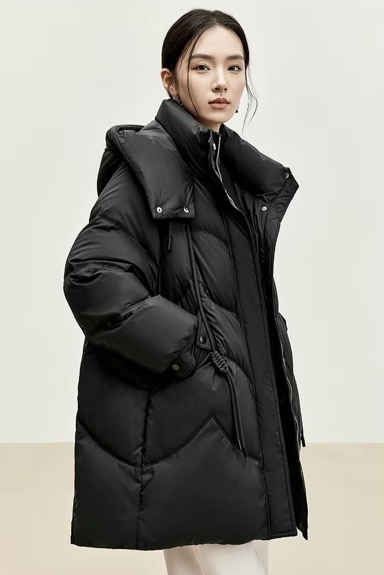 Duck Down Puffer Jacket    Women’s Fall Autumn Winter thick stand neck collar long 90% white-down coats for woman Long sleeves patch pockets Jackets Womens outerwear in black #W44Y56274