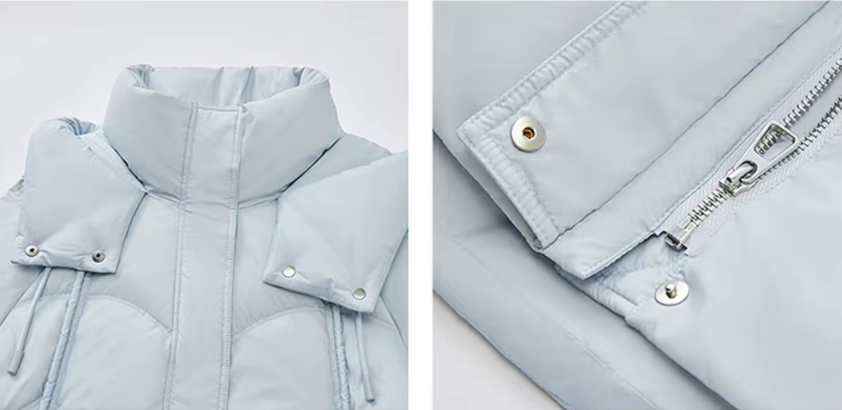Duck Down Puffer Jacket    Women’s Fall Autumn Winter thick stand neck collar long 90% white-down coats for woman Long sleeves patch pockets Jackets Womens outerwear in light sky blue #W44Y56274