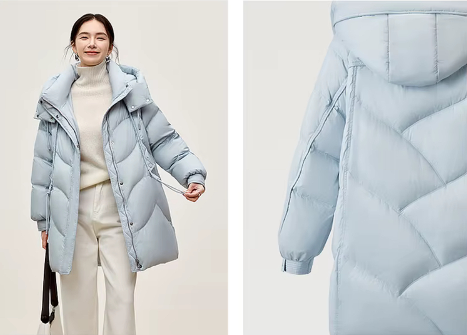 Duck Down Puffer Jacket    Women’s Fall Autumn Winter thick stand neck collar long 90% white-down coats for woman Long sleeves patch pockets Jackets Womens outerwear in light sky blue #W44Y56274