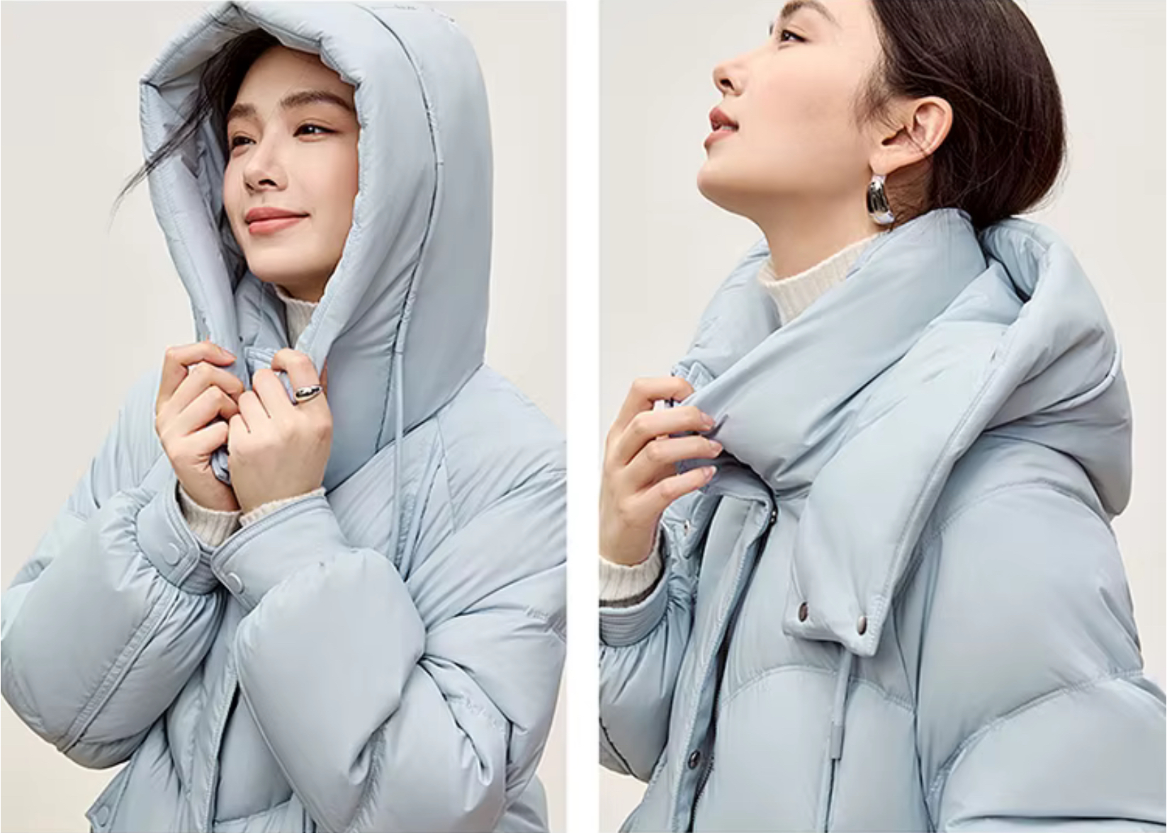 Duck Down Puffer Jacket    Women’s Fall Autumn Winter thick stand neck collar long 90% white-down coats for woman Long sleeves patch pockets Jackets Womens outerwear in light sky blue #W44Y56274