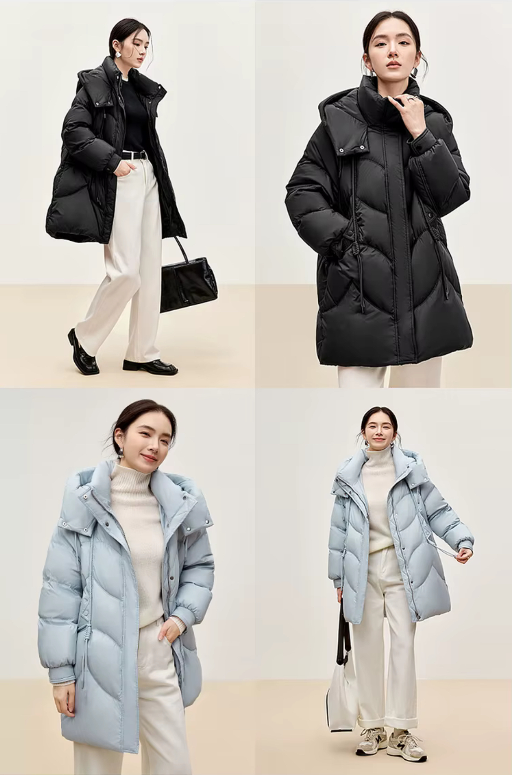Duck Down Puffer Jacket    Women’s Fall Autumn Winter thick stand neck collar long 90% white-down coats for woman Long sleeves patch pockets Jackets Womens outerwear in black, light sky blue #W44Y56274