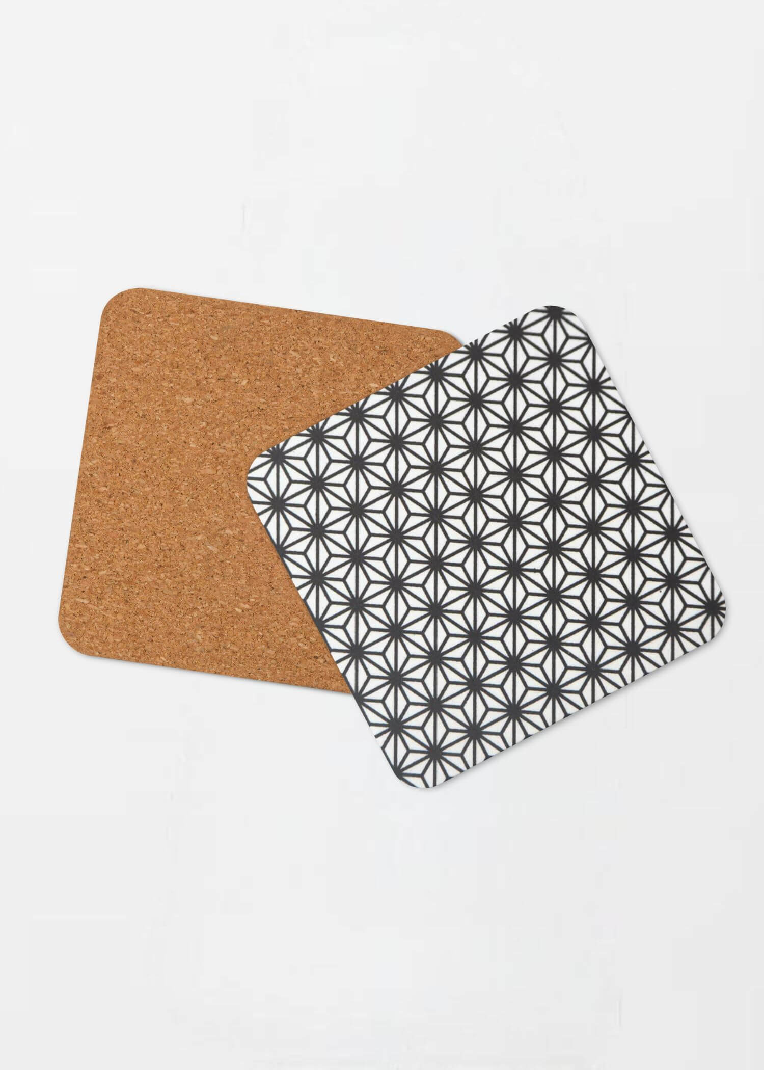 Cork-Back Asanoha Coaster Traditional Japanese hemp leaf pattern drinks coasters in light blue pattern