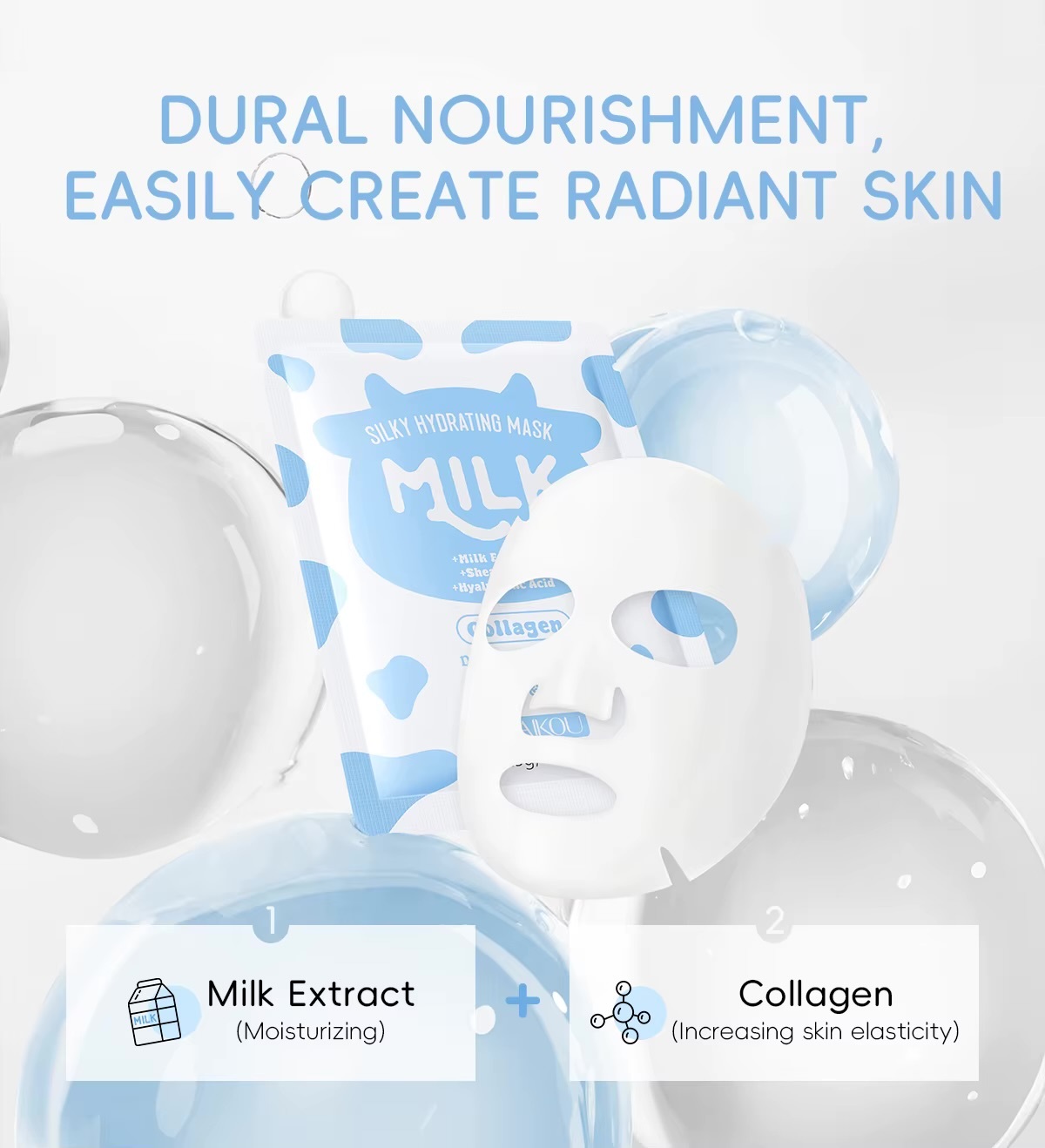 Women’s woman womens Men’s man mens Unisex Genflex Gender Neutral Genderfluid office commute workwear luxury LAIKOU Milk Silky Hydrating Mask Brightening Collagen Sheet Mask Anti-Age Skin Care Moisturizing rejuvenating Face Mask 25g*20pcs 20-Piece pack in white