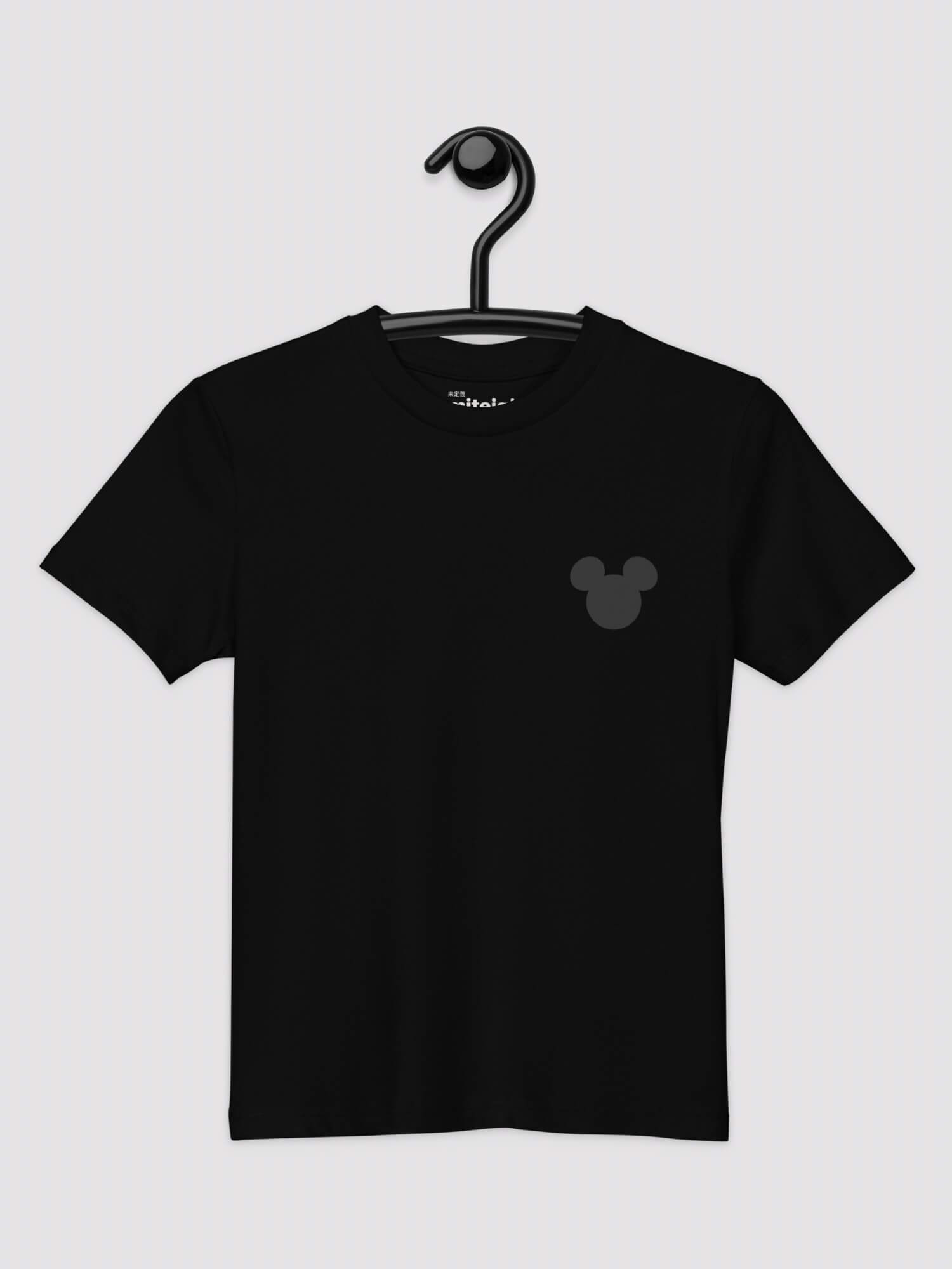 Kids Print Organic Cotton T-Shirt black   Girls Disney Mickey Mouse ears profile short sleeves crewneck T-shirts for girl Round crew neck o-neck tops Children’s petite-, tall-, plus-, size tees