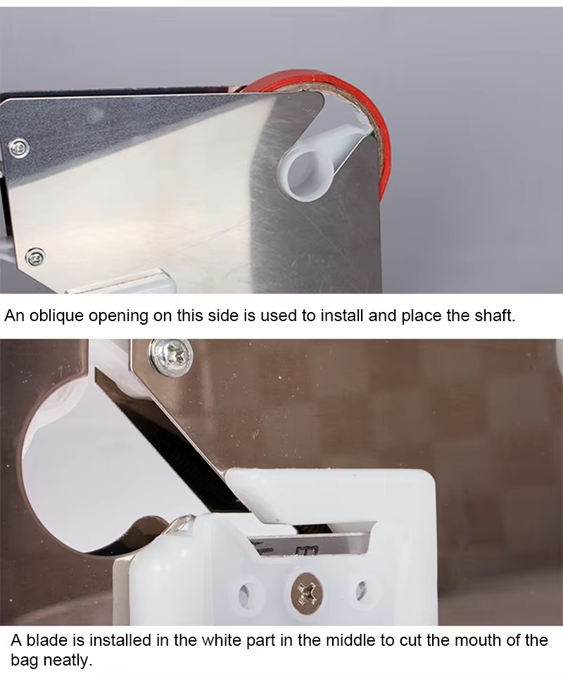 Office Home Bag Sealing For Supermarket, Stainless Steel Tape Bag Sealer For Vegetable Fruit Shop Tape Dispenser Holder Family Gift Packaging in white color