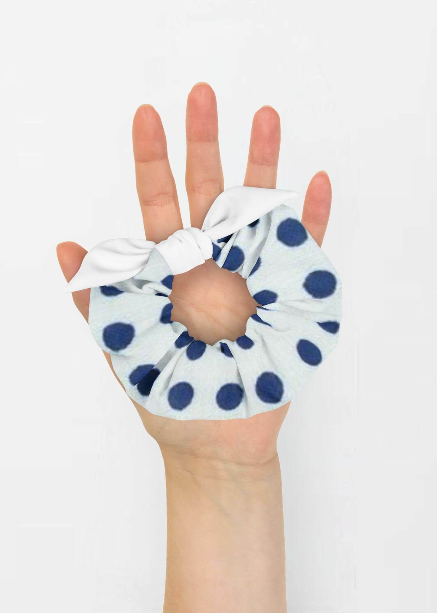 Recycled miteigi Mameshibori Scrunchie  Women’s miteigi traditional Japanese designed dots wrist hair ties for woman in polka dot blue in white Womens headband headwear accessory 