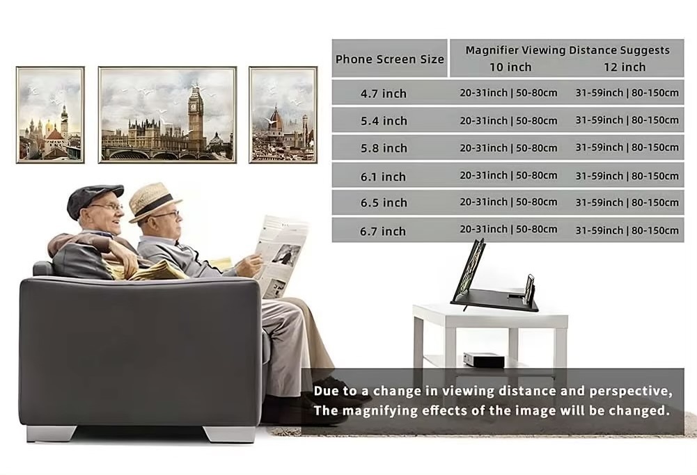 Cellphone Screen Magnifier, Mobile Phone Magnifier Screen with Stand Cellphone Holder, 10/12 Inch 3D HD Mobile Phone Amplifier Office home travel accessory Electronic aids accessories in black