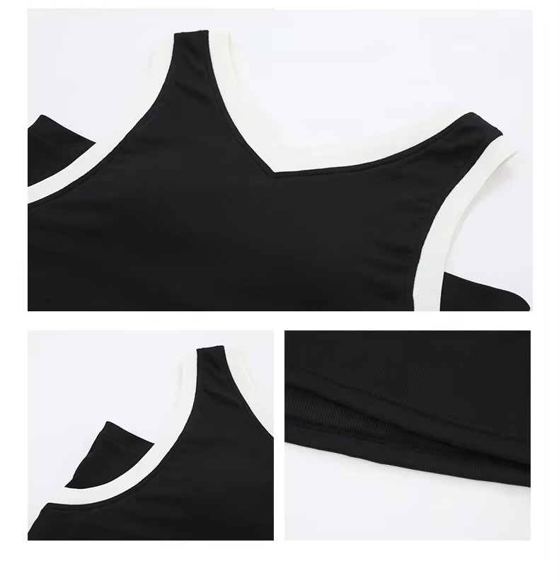 Women&rsquo;s woman womens petite-, tall-, plus-, size Casual Sleeveless Pajama Sets for Youth Women Summer Cool Modal Pyjamas V-Neck Elastic Waistband shorts Soft Ribbed Moisture-absorbent and breathable Sleepwear with Bra Padded PJ Loungewear set in black with white trim