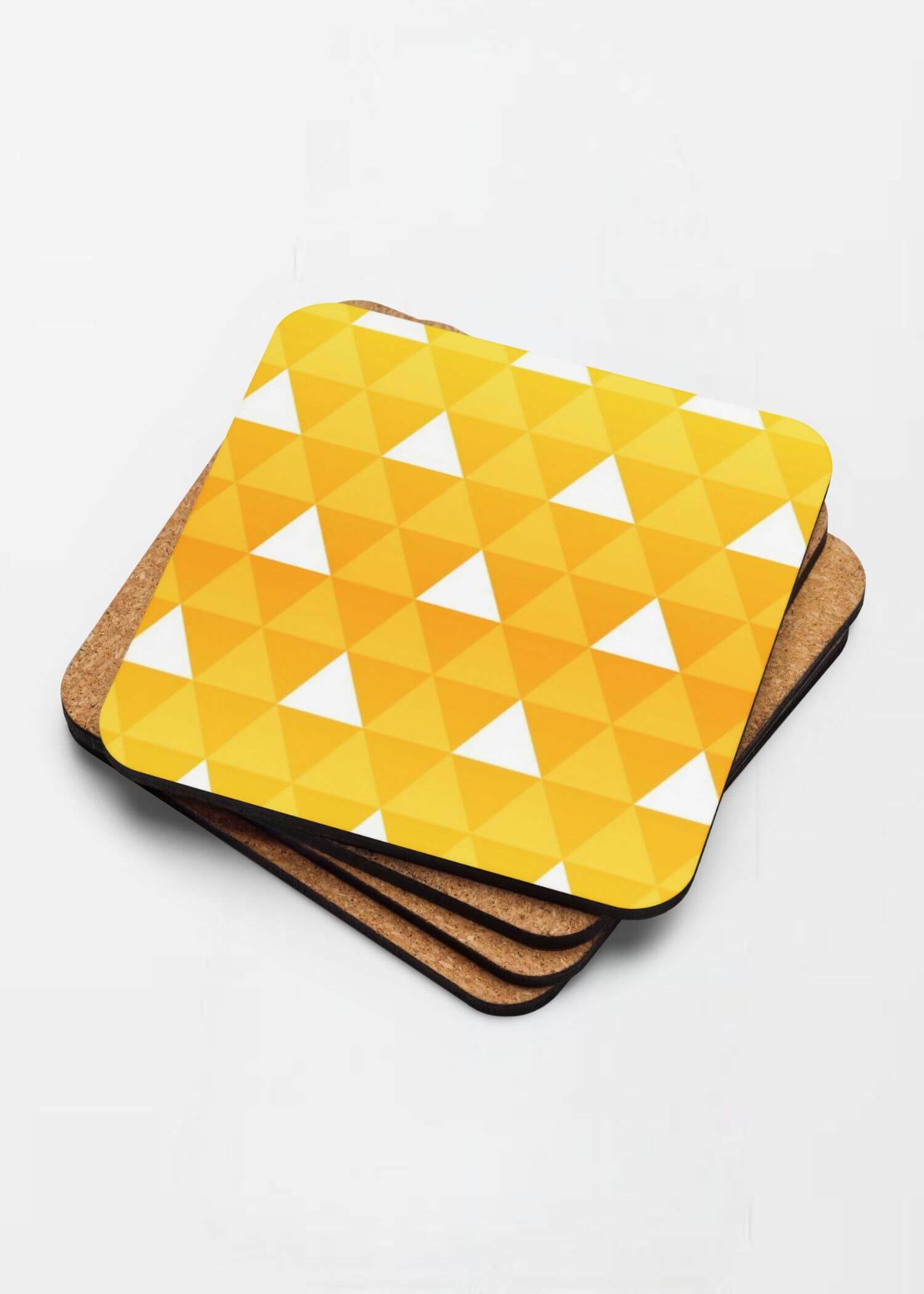 Cork-Back miteigi Uroko Coaster Traditional Japanese scales pattern designed by miteigi drinks coasters in bright yellow with white triangles pattern