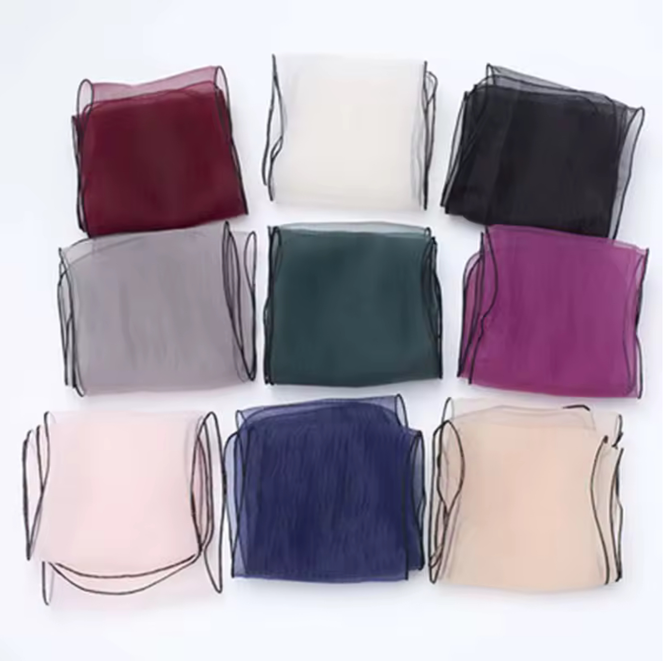 Transparent Bow Neck Scarf   Women’s Korean Female Organza Long Narrow Guard Silk Thin Gauze Sunscreen Shawl Scarves Womens Summer Headscarf #P32 for woman headscarves headwear in Black, Dark blue, Green, Beige, White, Rose red, Gray, Wine red, Pink