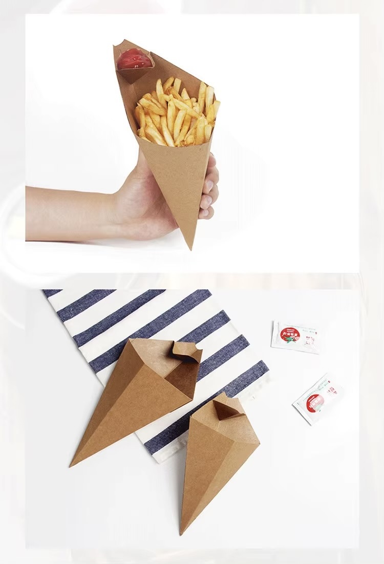 Tabletop & bar 25/50pcs Disposable Paper French Fries snack Bags Holder Cup With Dipping Sauce Deli Cup Paper Cone Snack Cups For Onion Ring Popcorn Serving Pouch Container sundries snacks Tableware Party supplies in natural brown color 25-Piece 50-Piece set supply