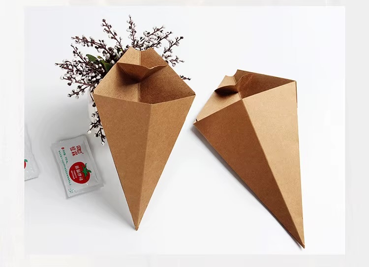 Tabletop & bar 25/50pcs Disposable Paper French Fries snack Bags Holder Cup With Dipping Sauce Deli Cup Paper Cone Snack Cups For Onion Ring Popcorn Serving Pouch Container sundries snacks Tableware Party supplies in natural brown color 25-Piece 50-Piece set supply