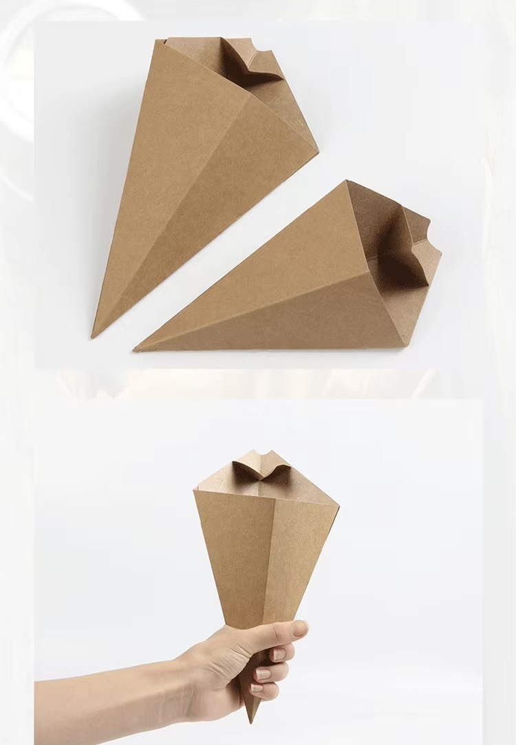 Tabletop & bar 25/50pcs Disposable Paper French Fries snack Bags Holder Cup With Dipping Sauce Deli Cup Paper Cone Snack Cups For Onion Ring Popcorn Serving Pouch Container sundries snacks Tableware Party supplies in natural brown color 25-Piece 50-Piece set supply
