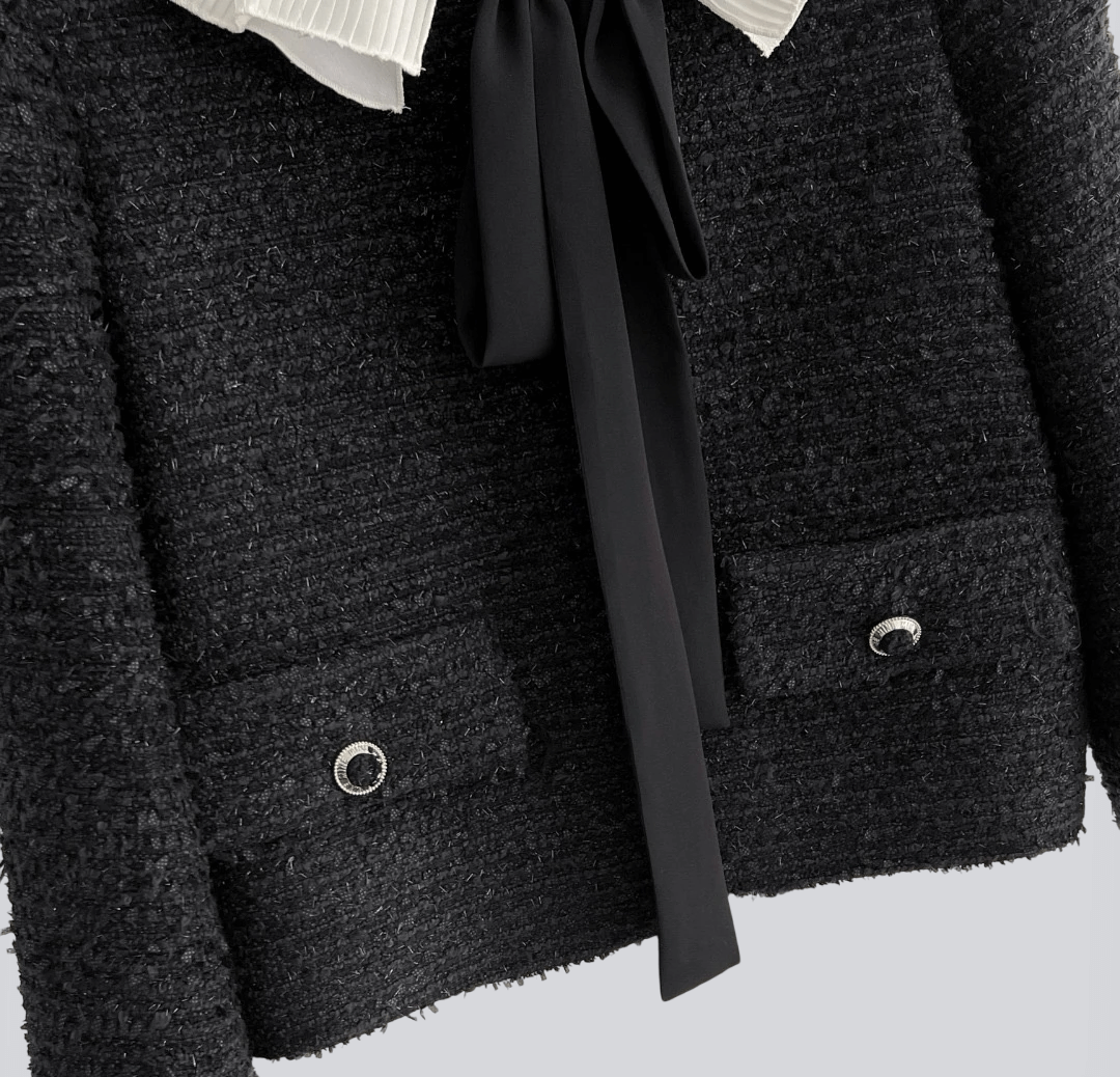 Women’s woman womens Double layer detachable accordion collar sweet coat Korean single-breasted tailored cotton long sleeves Jackets outerwear Fashion outwear blazers in black with white trim