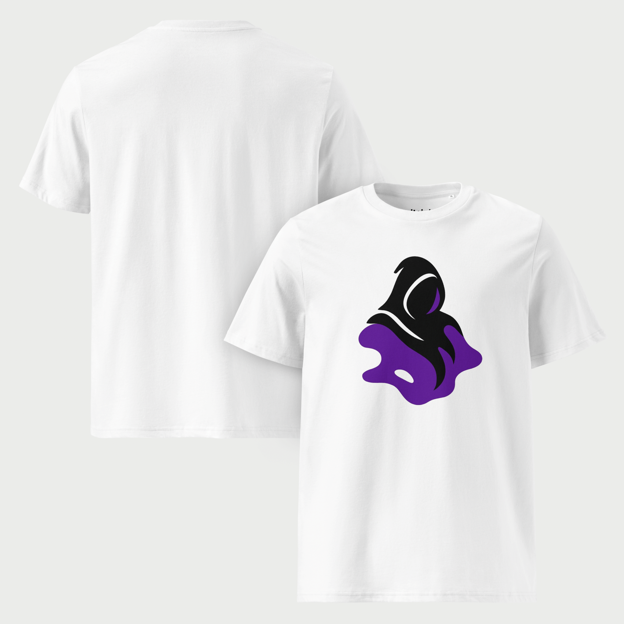 Women’s woman womens Hug Organic Cotton T-Shirt  Crewneck short sleeves 100% organic cotton loose fit graphic print round O-neck tops petite-, tall-, plus-, size crew neck t-shirts in White with black purple accent color