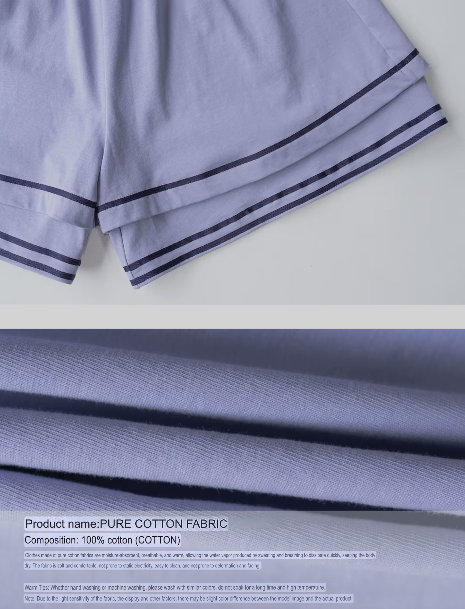 Double-Layer Art Shorts in Cotton  Women’s pure 100% cotton knitted layered striped mid rise elasticated waist tiered straight fit Japanese shorts for woman in lilac light purple Worlds spring summer womens style fashion short pants #244648 World’s Collide
