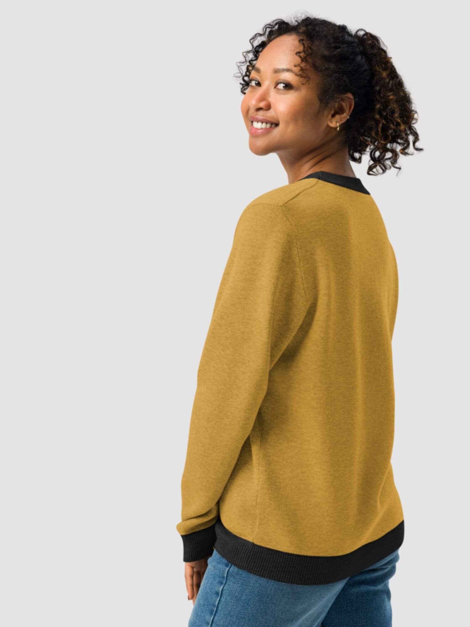 Knitted Crewneck Sweater  Genderful women’s relaxed fit crew neck long sleeves cotton-blend merino stitch knit sweaters for woman in mustard yellow Graphic wing embroidered warm anywear clothes Womens round o-neck embroidered ribbed unisex tops