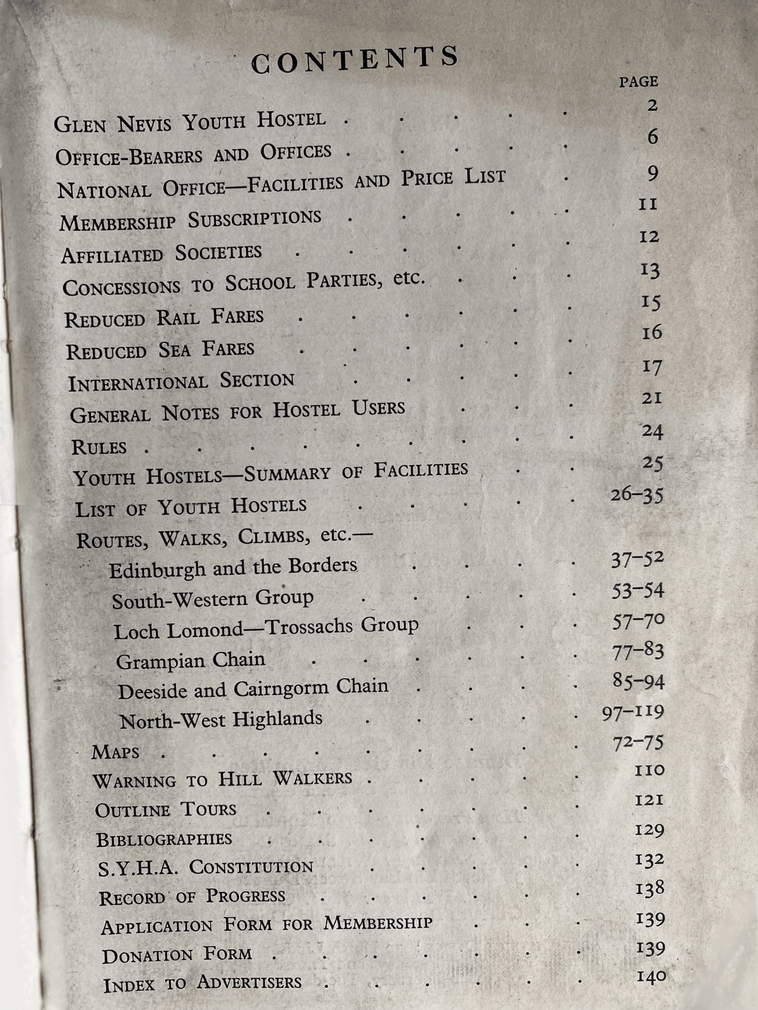 Scottish Youth Hostels Association 1937 Handbook