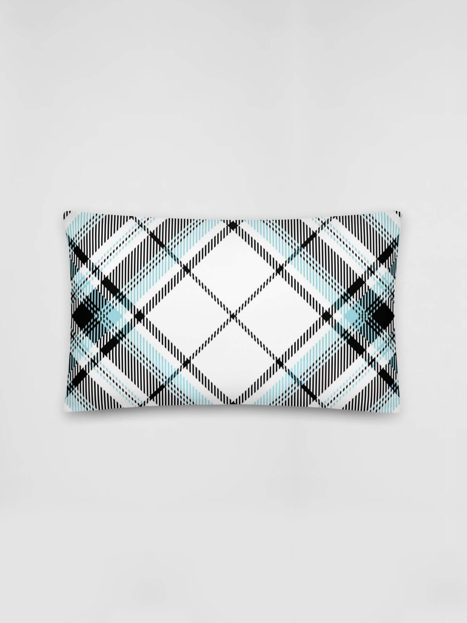 Plaid Tartan Pillow   Vintage classic checkered Decorative Pillowcases in white with light blue black various size design two sided print Pillows case Covers Scottish Canadian American Irish pillows cases 20″×12″