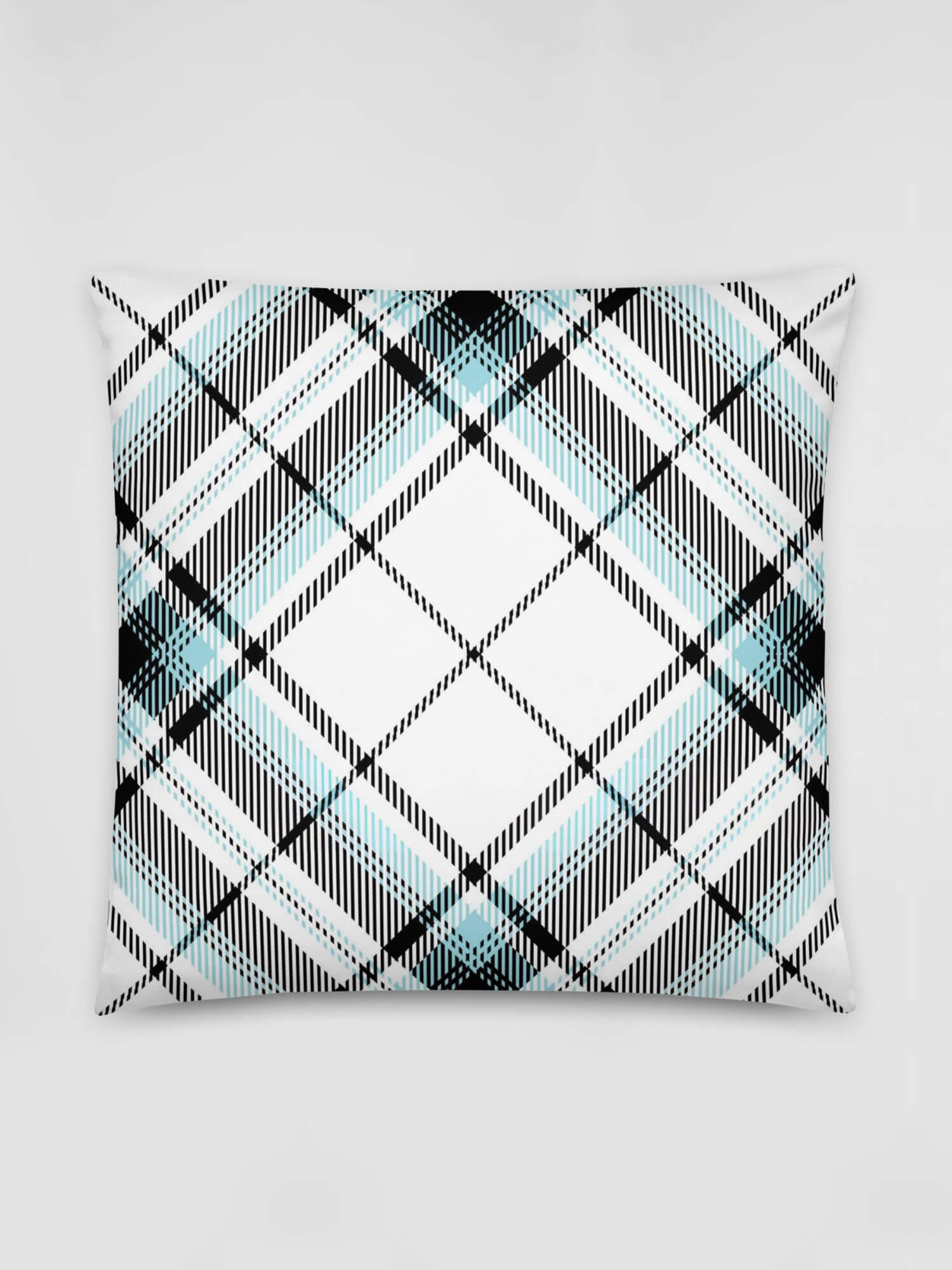 Plaid Tartan Pillow   Vintage classic checkered Decorative Pillowcases in white with light blue black various size design two sided print Pillows case Covers Scottish Canadian American Irish pillows cases 22″×22″