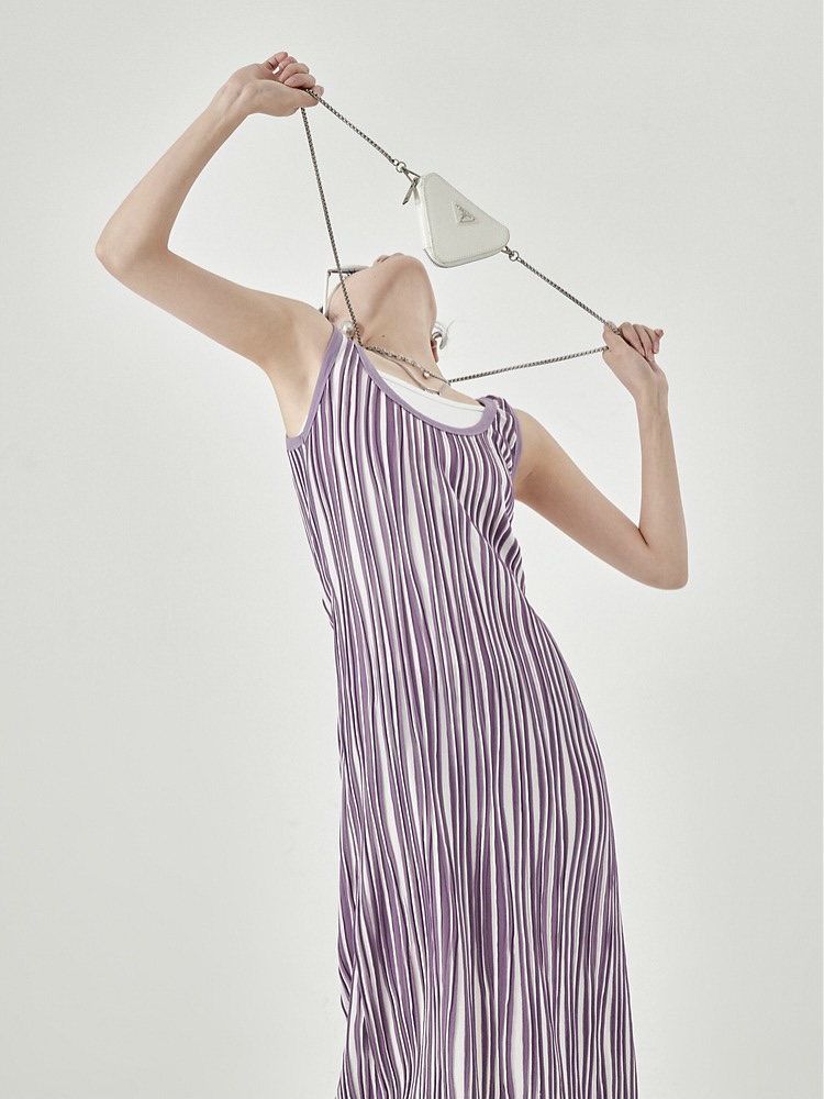 Striped Scoopneck Slip Dress in Purple 