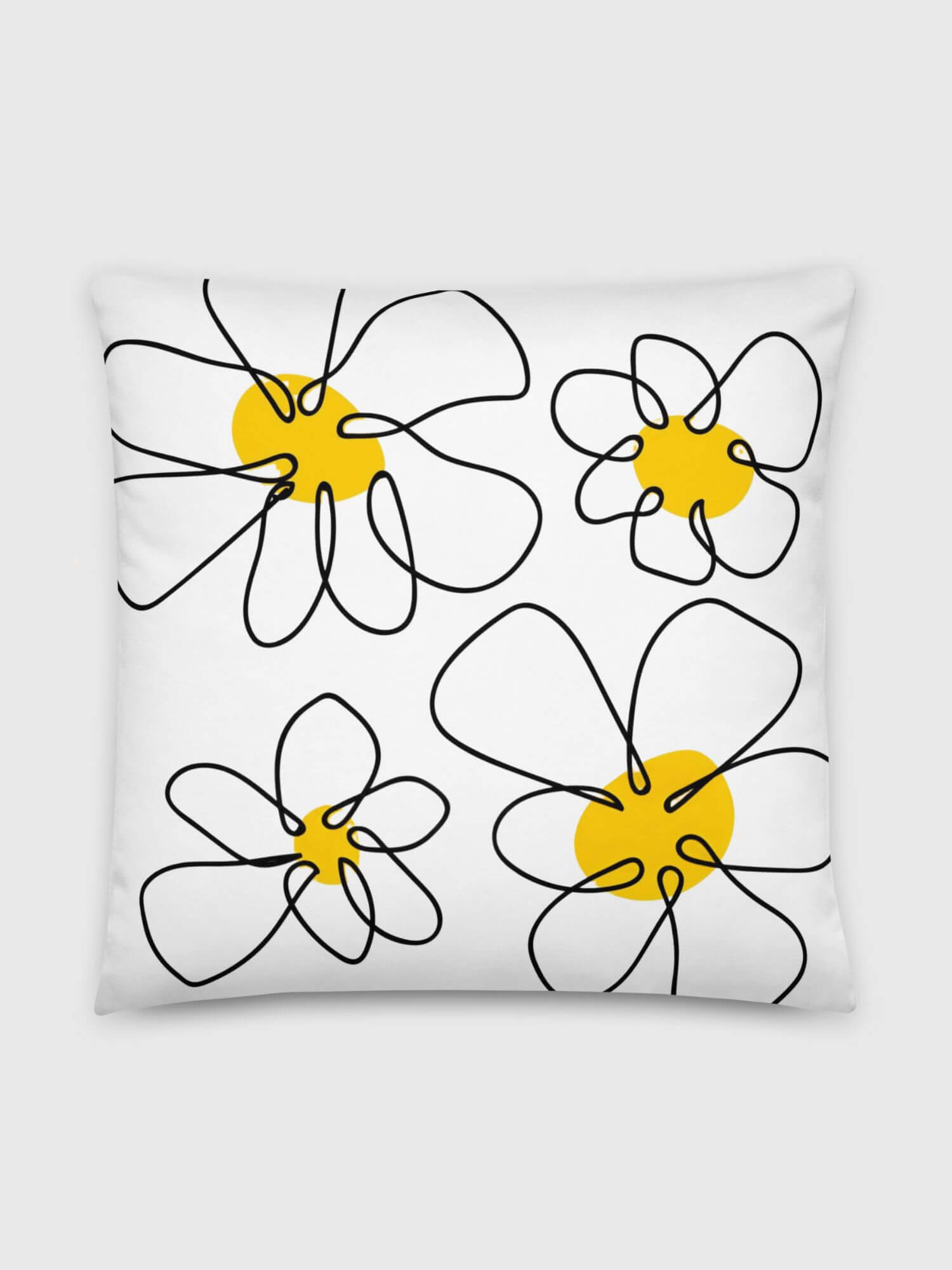 Artist Sketch Daisy Pillow   Vintage classic floral Decorative Pillowcases in white with yellow and white various size design one sided Pillows case Covers painters artistic drawing daisies flowers pillows cases 22″×22″