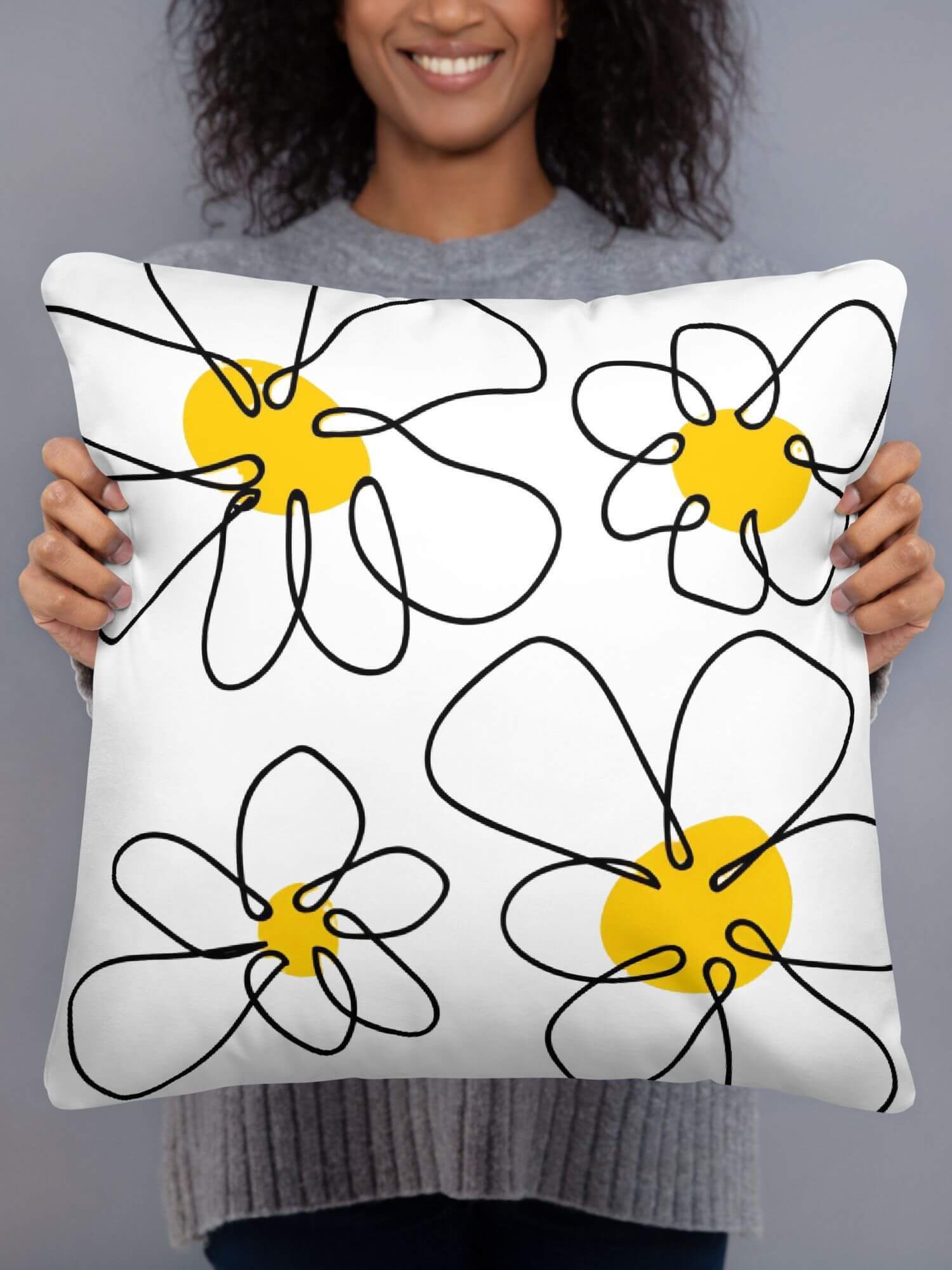 Artist Sketch Daisy Pillow   Vintage classic floral Decorative Pillowcases in white with yellow and white various size design one sided Pillows case Covers painters artistic drawing daisies flowers pillows cases 18″×18″