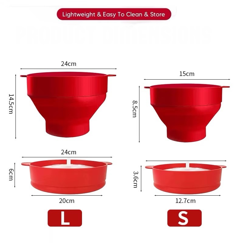 Microwave Popcorn Popper  Silicone BPA Free collapsible popcorn bowl accessories microwavable-safe pop corn makers with lid, Dishwasher safe kitchen entertaining party outdoor event movie night aids accessory in red, green