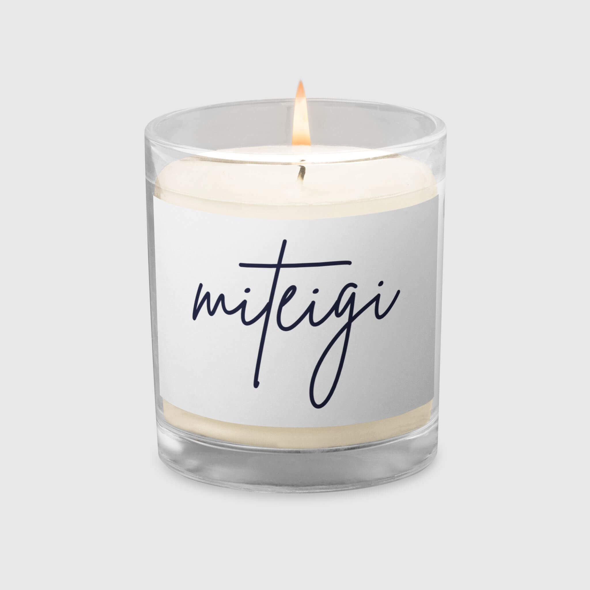 miteigi Glass Jar Soy Wax Candle miteigi script logo branded product item unscented candles home decor 