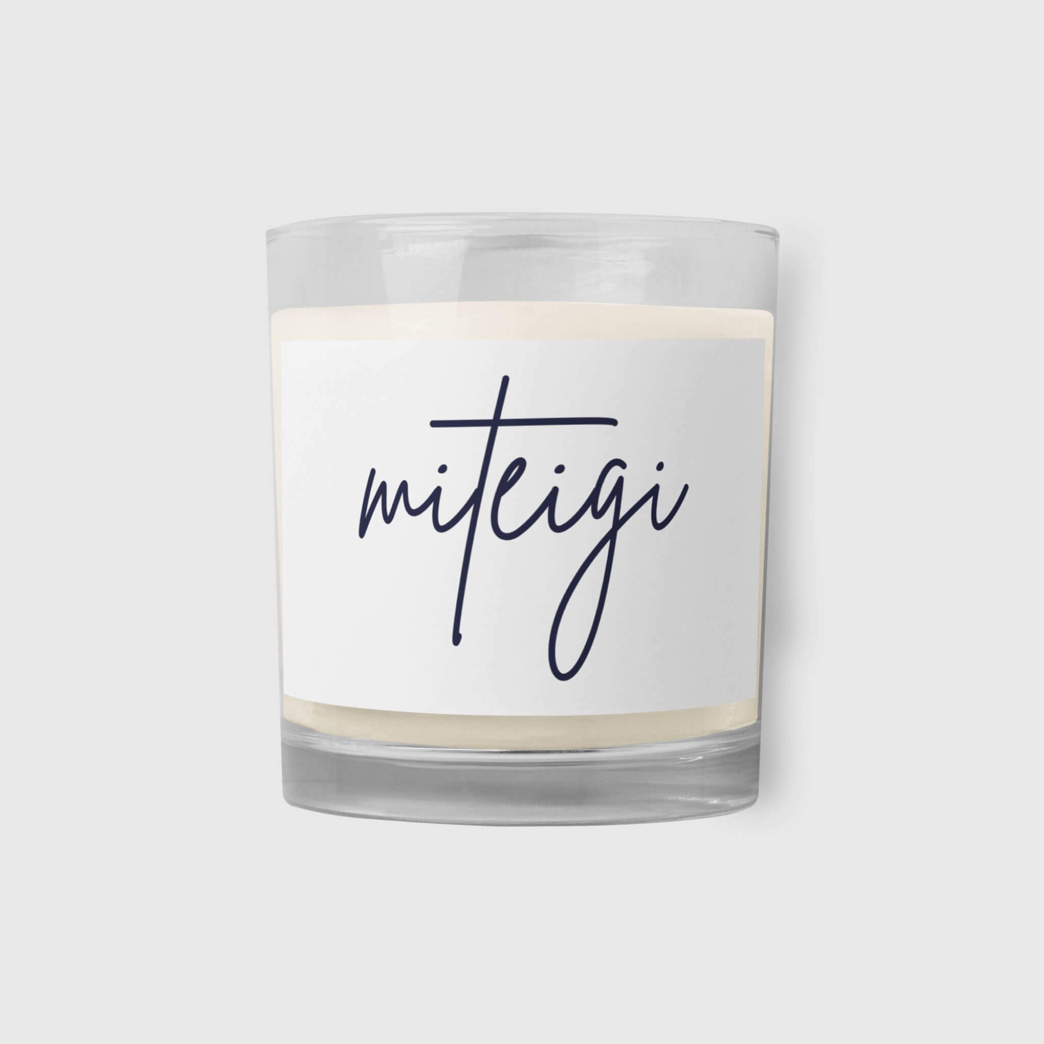 miteigi Glass Jar Soy Wax Candle miteigi script logo branded product item unscented candles home decor 