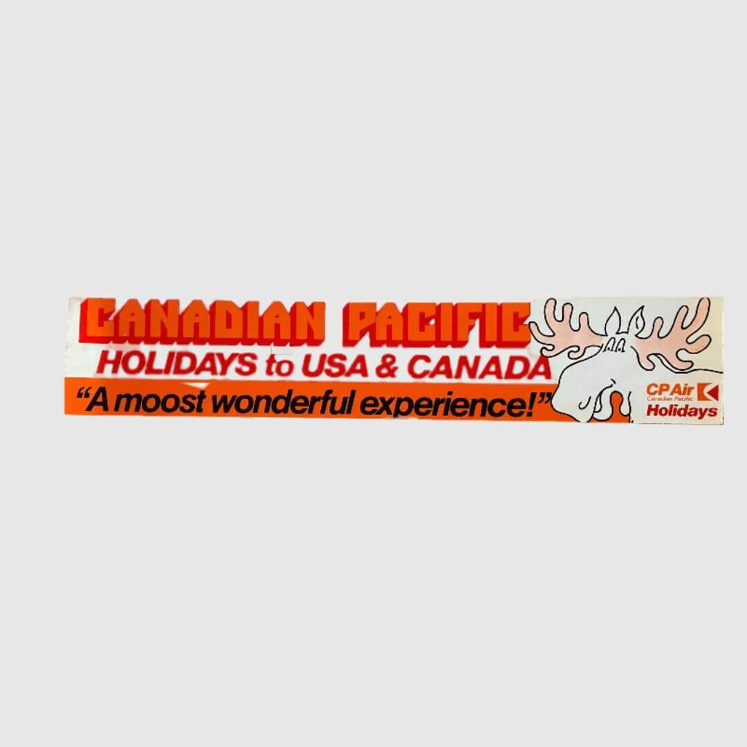 CP Air Canadian Pacific HOLIDAYS Sticker  U.K. edition Aviation Collectors Antiques Memorabilia Trending Airlines Classic Vintage Originals Canada Airways collection circa 1980s USA Moose graphic Air Lines