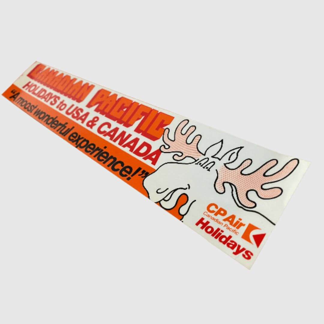 CP Air Canadian Pacific HOLIDAYS Sticker  U.K. edition Aviation Collectors Antiques Memorabilia Trending Airlines Classic Vintage Originals Canada Airways collection circa 1980s USA Moose graphic Air Lines