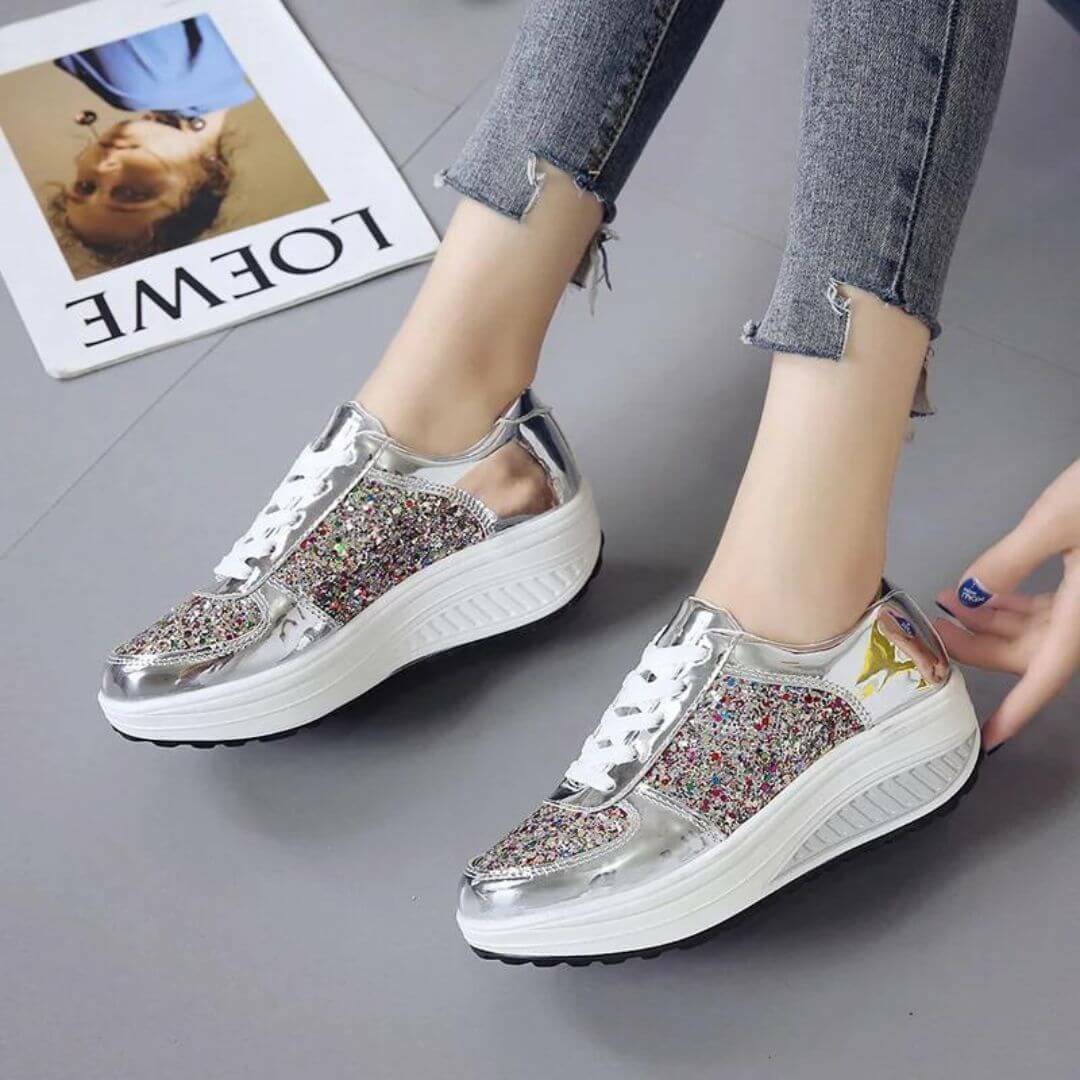 Lace-Up Sneakers silver   Women’s Casual Shoes Fashion Breathable Elegant Womens Vulcanized Flats Luxury Footwear for Woman