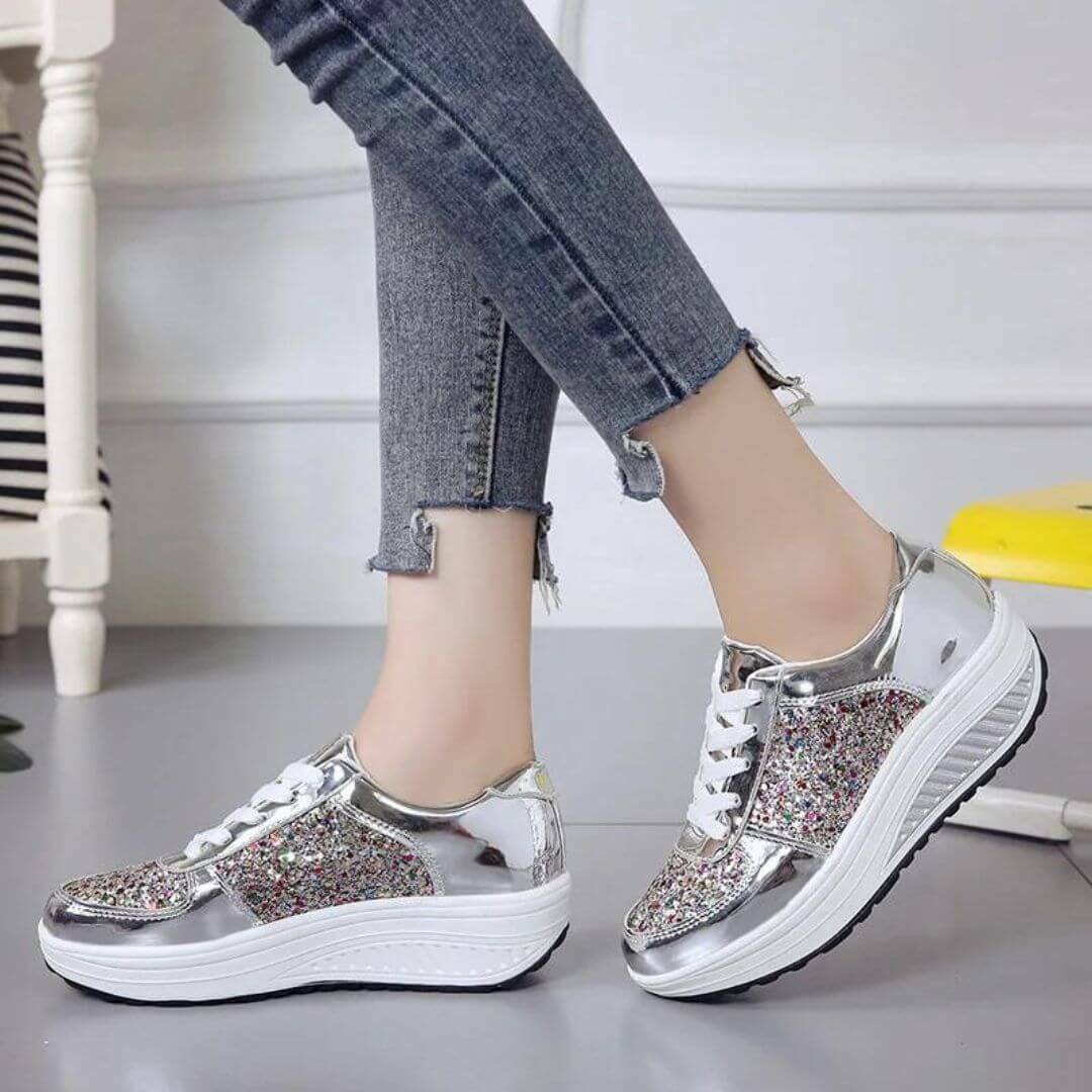 Lace-Up Sneakers silver   Women’s Casual Shoes Fashion Breathable Elegant Womens Vulcanized Flats Luxury Footwear for Woman