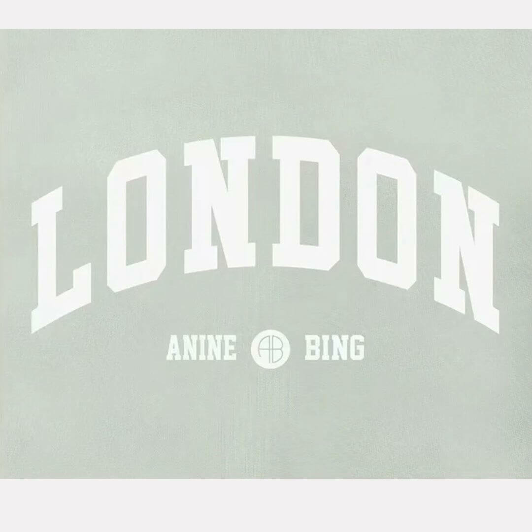 Classic LONDON Sweatshirt seafoam   miteigi Women’s ANNIE BING Letter Print Light Green Round Crewneck O-Neck With Cashmere cotton fitness sports long sleeves Sweatshirts Activewear LON Sportswear for woman Jaci Uni