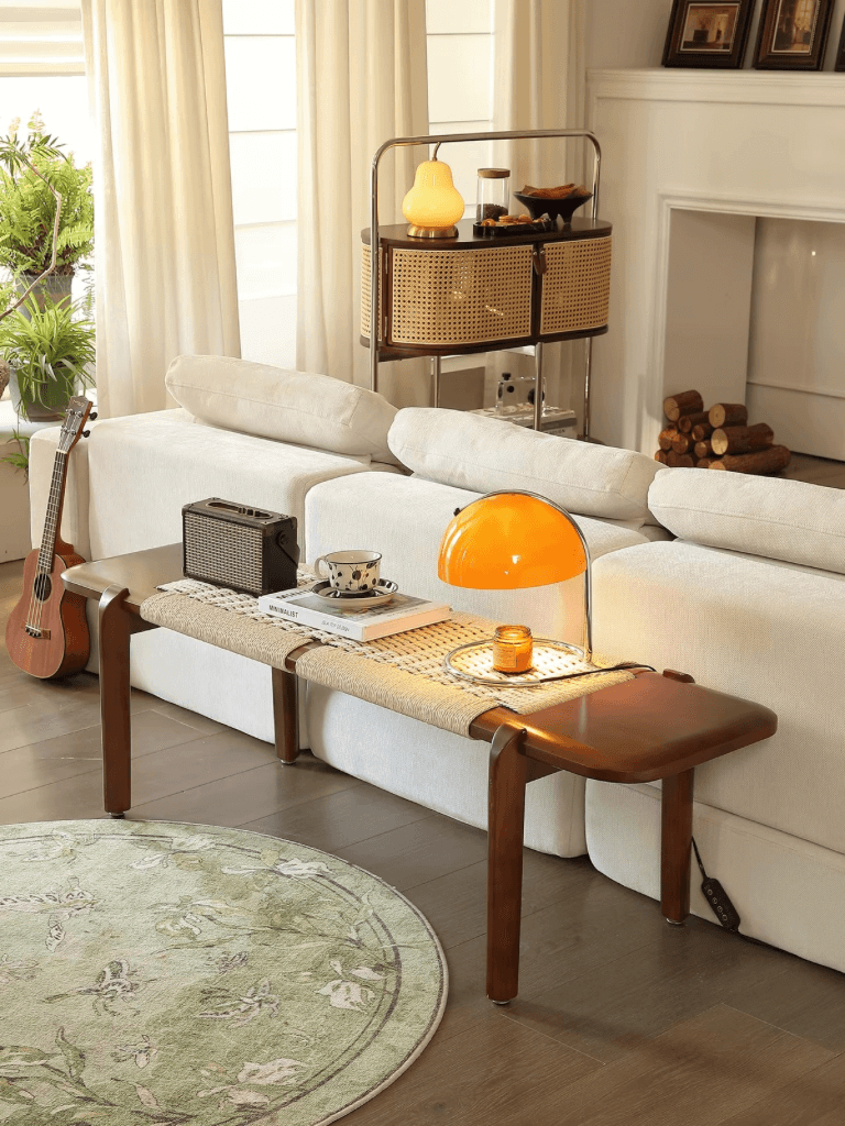 Home office Vintage Solid, Entryway Storage Shoe Stool, Stylish Bed End Seat, Living Dining Rope Woven Long Seating Wooden Bench In natural brown wood color furniture 