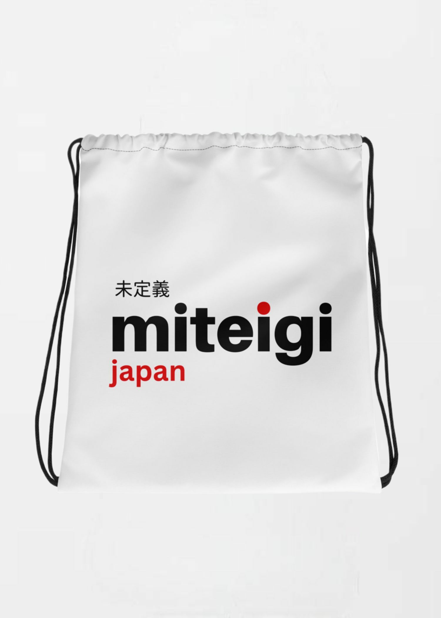 Drawstring Bag miteigi Logo miteigi-Log Branded product item miteigiYūki Fitness Sports Activewear by miteigi products brand items luggage baggage bags White