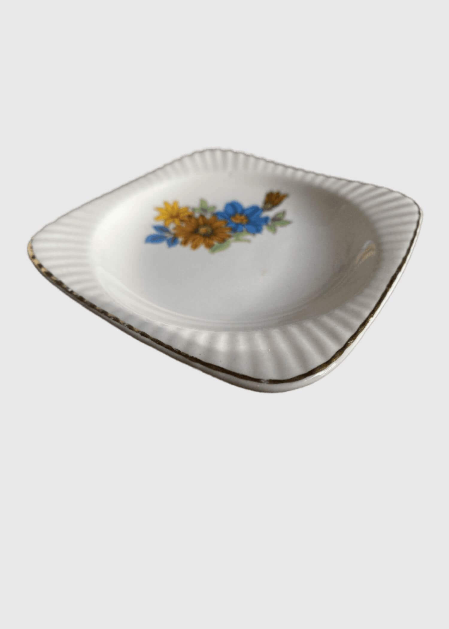 Floral Trinket Dish Porcelain    Vintage Square Shaped with Flowers pattern Accessories Decorative Objects  - Made in Romania c1980s Foreign 98  - Classic flower Collectable Ceramics Trending Collectors antiques