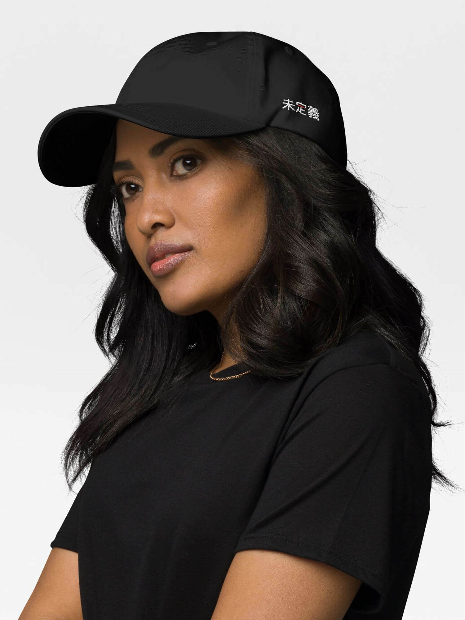 Dad Hat black miteigi Script Logo    Women’s Men’s anywear Fitness Sports Activewear Indecision undefined by miteigi Branded product item gym yoga unisex indecisions baseball caps for woman man in black with platinum red letter Mens Womens headwear hats