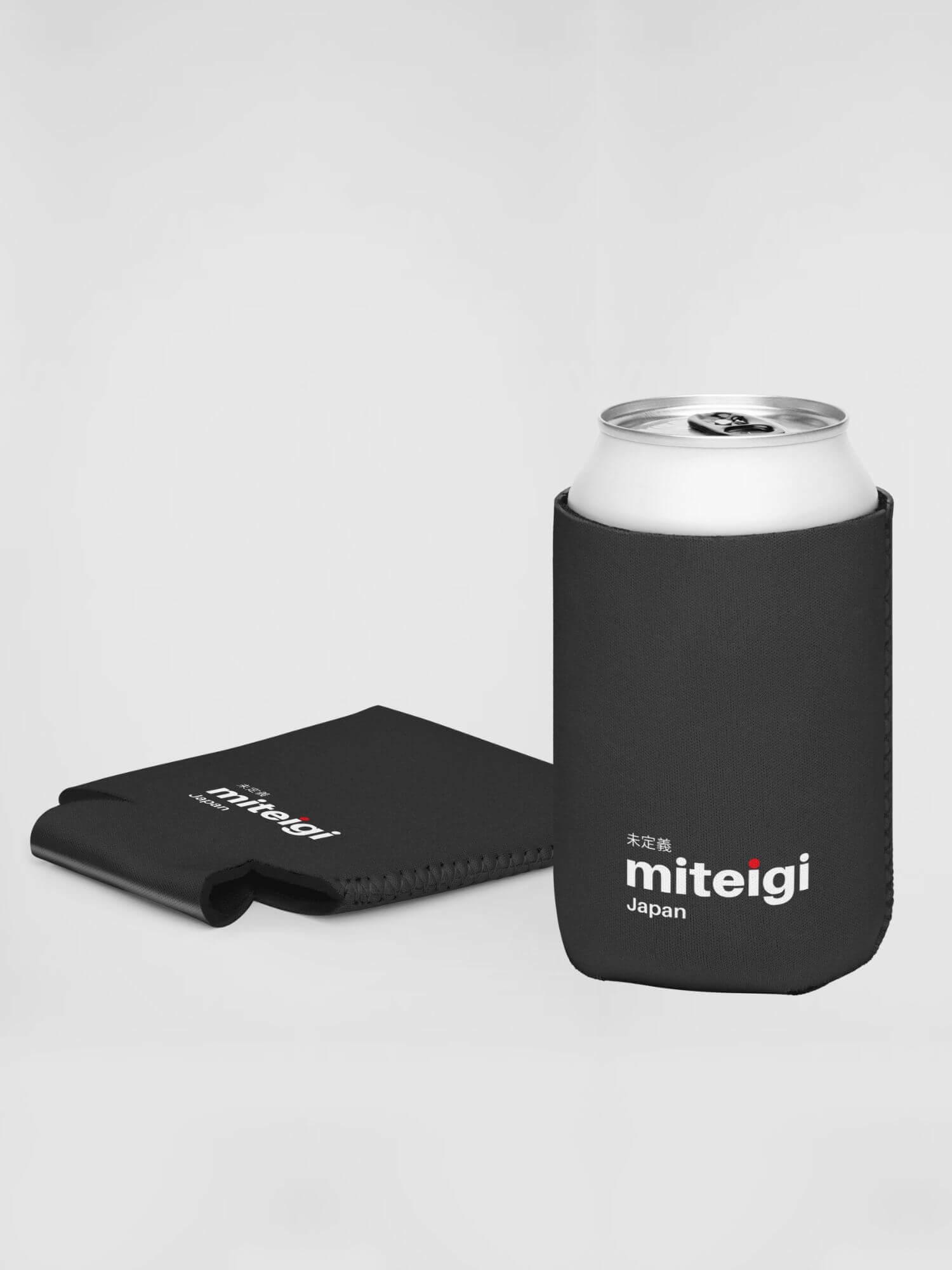 miteigi Logo Can Cooler   Branded getaway vacation holiday outdoors pool beach summer drink cans coolers in black 