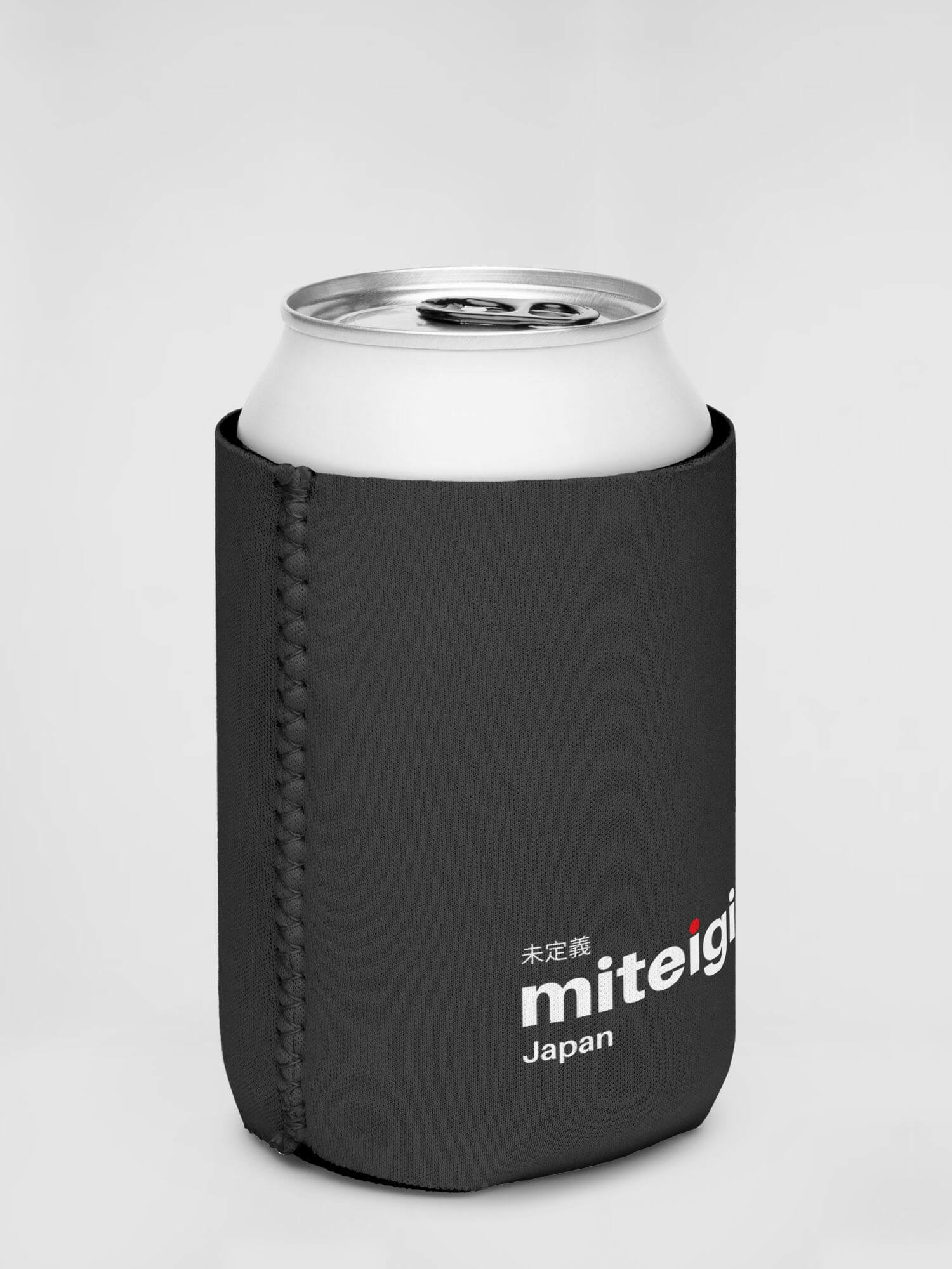 miteigi Logo Can Cooler   Branded getaway vacation holiday outdoors pool beach summer drink cans coolers in black 