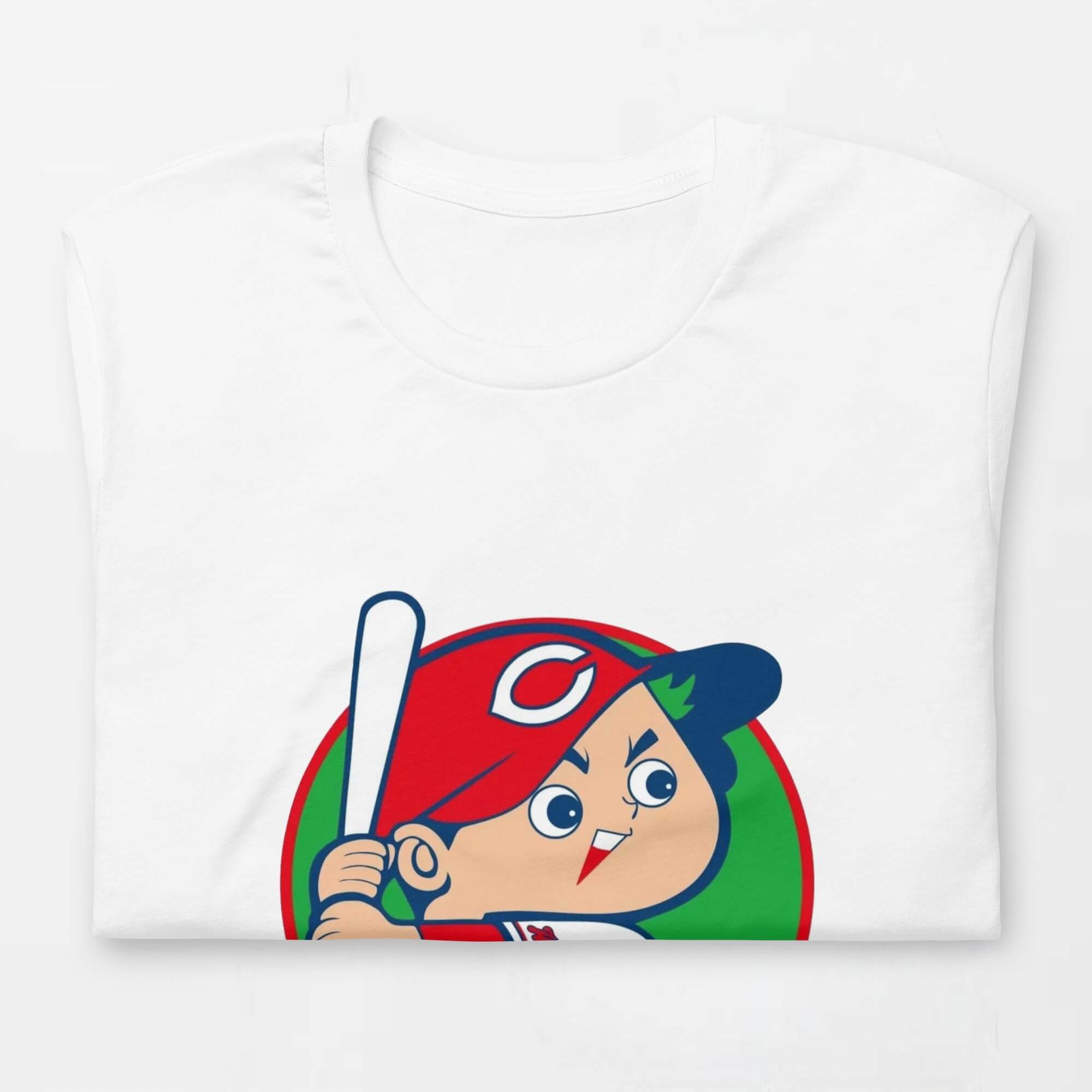 Hiroshima Toyo Carp Eco T-Shirt   Unisex Anywear Men’s Women’s Cartoon Japan sports character short sleeves crewneck round o-neck crew neck tees T-Shirts for man woman in white with red blue multicolor pattern Mens Womens eco-friendly Baseball sport gear Japanese Kure Anime Fans Gifts petite tall plus size Tops