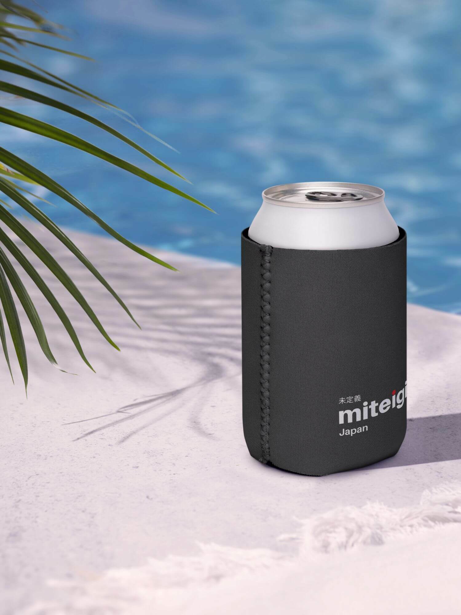 miteigi Logo Can Cooler   Branded getaway vacation holiday outdoors pool beach summer drink cans coolers in black 