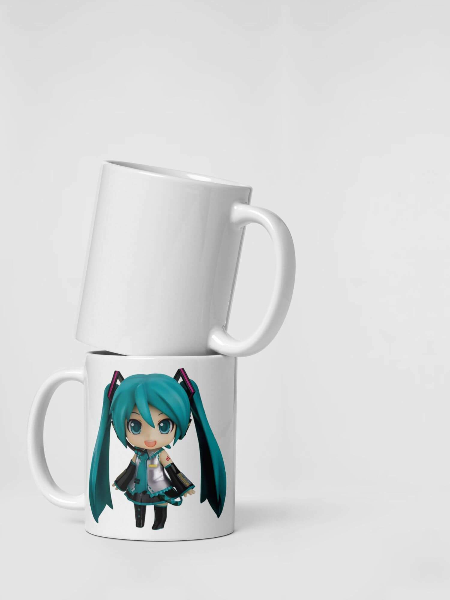 Glossy Hatsune Miku Smile Mug       Cartoon female teens character drinks cup coffee, tea, juice, milk drinking cups miteigi branded product item tumblers ceramics in white with blue green multicolor pattern Ceramic Anime Gifts girls teenagers y2k generation Japanese mugs