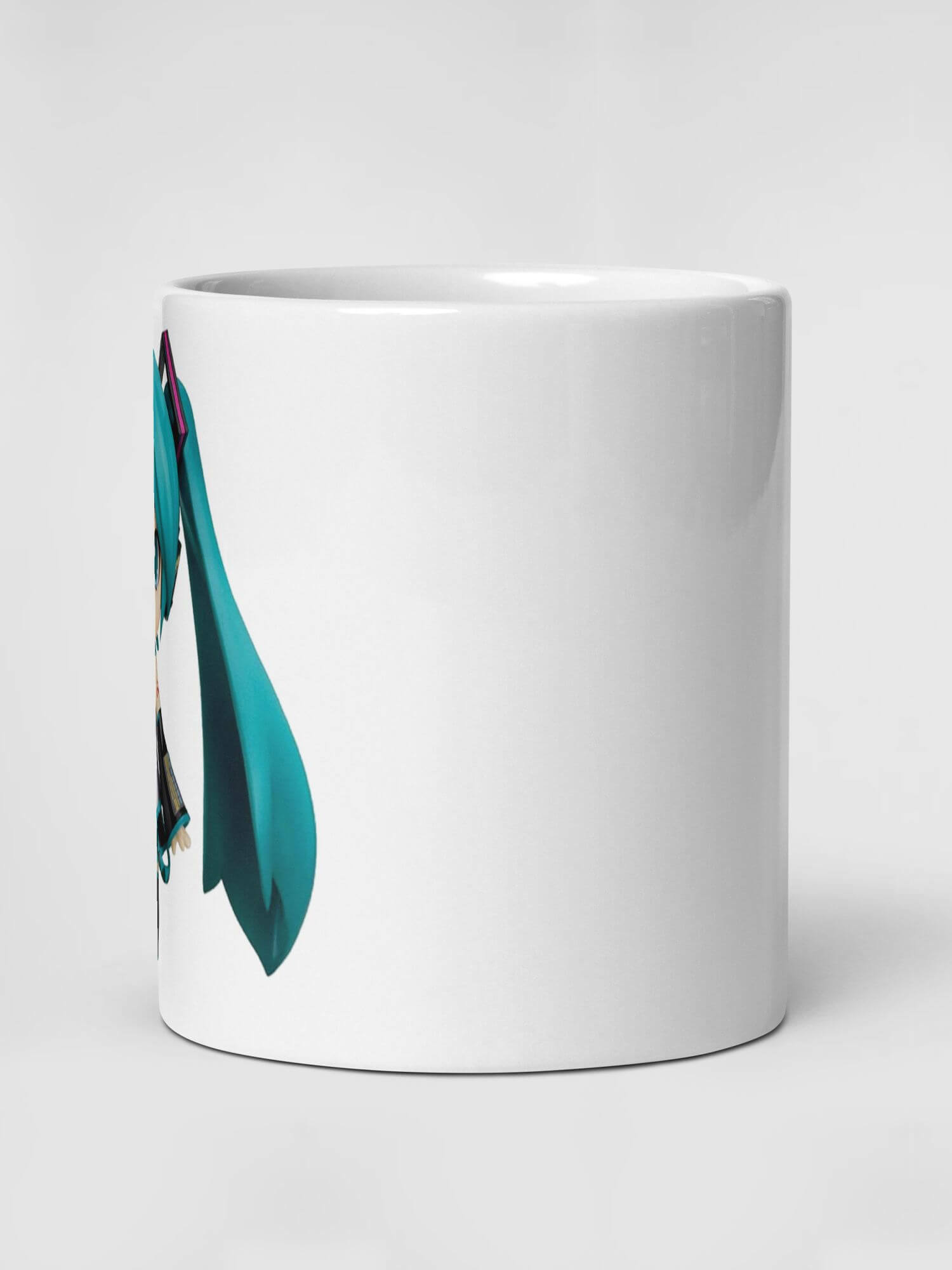 Glossy Hatsune Miku Smile Mug       Cartoon female teens character drinks cup coffee, tea, juice, milk drinking cups miteigi branded product item tumblers ceramics in white with blue green multicolor pattern Ceramic Anime Gifts girls teenagers y2k generation Japanese mugs