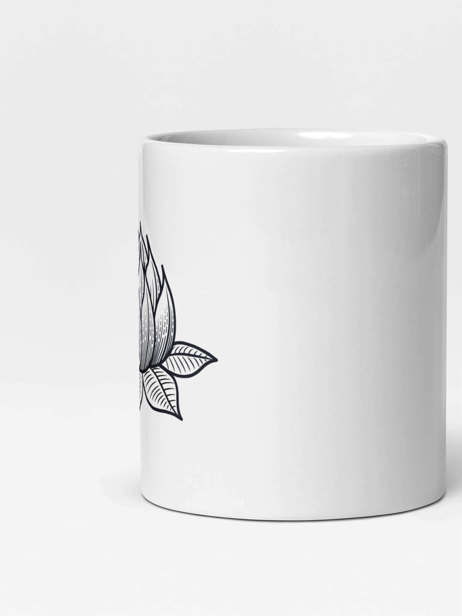 Glossy Lotus Flower Scribed Mug       Cartoon floral plant character drinks cup coffee, tea, juice, milk drinking cups miteigi branded product item tumblers ceramics in white with black ink pattern Ceramic Anime Gifts Japanese flowers mugs