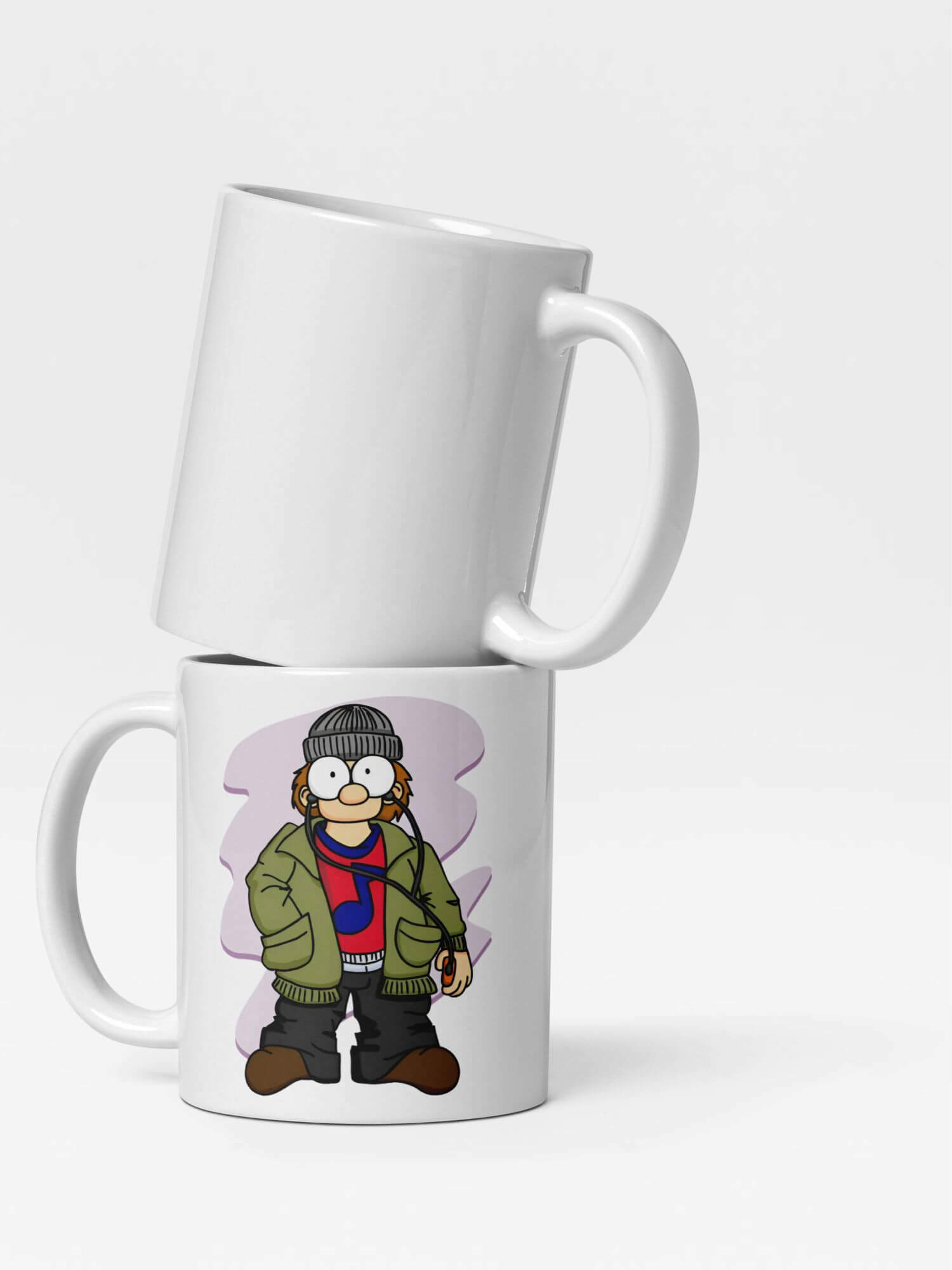 Glossy Gen MP3 Kid Mug        Cartoon youth teens character drinks cup coffee, tea, juice, milk drinking cups miteigi branded product item tumblers ceramics in white with green multicolor pattern Ceramic Anime Gifts teenagers y2k generation oversized grunge fashion kids audio player mugs