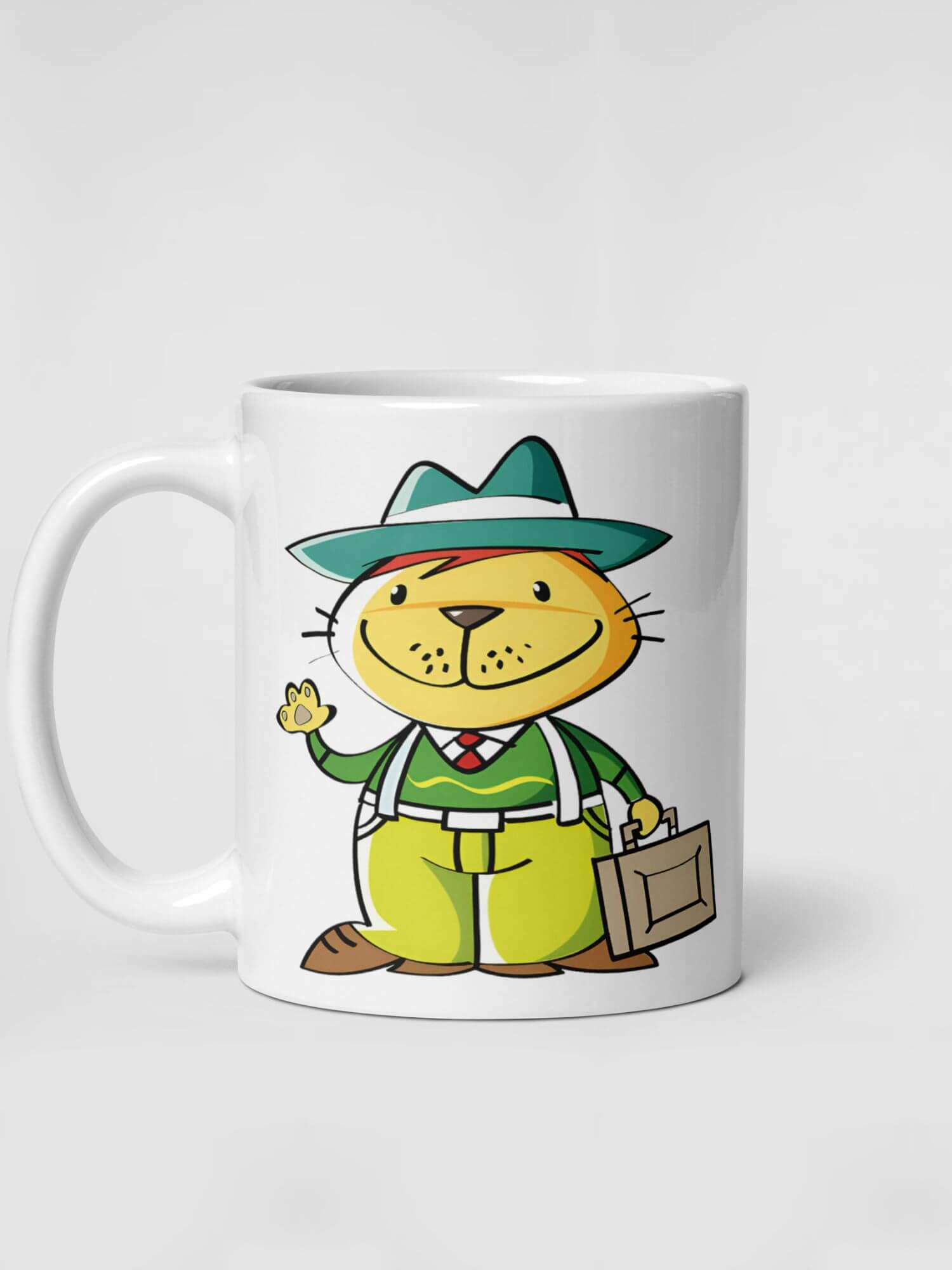 Glossy The Office Cat Mug       Cartoon animal character drinks cup coffee, tea, juice, milk drinking cups miteigi branded product item tumblers ceramics in white with green lime multicolor pattern Ceramic Anime Gifts Gangsters Gangstas 1920s 1930s Chicago mob cats mugs