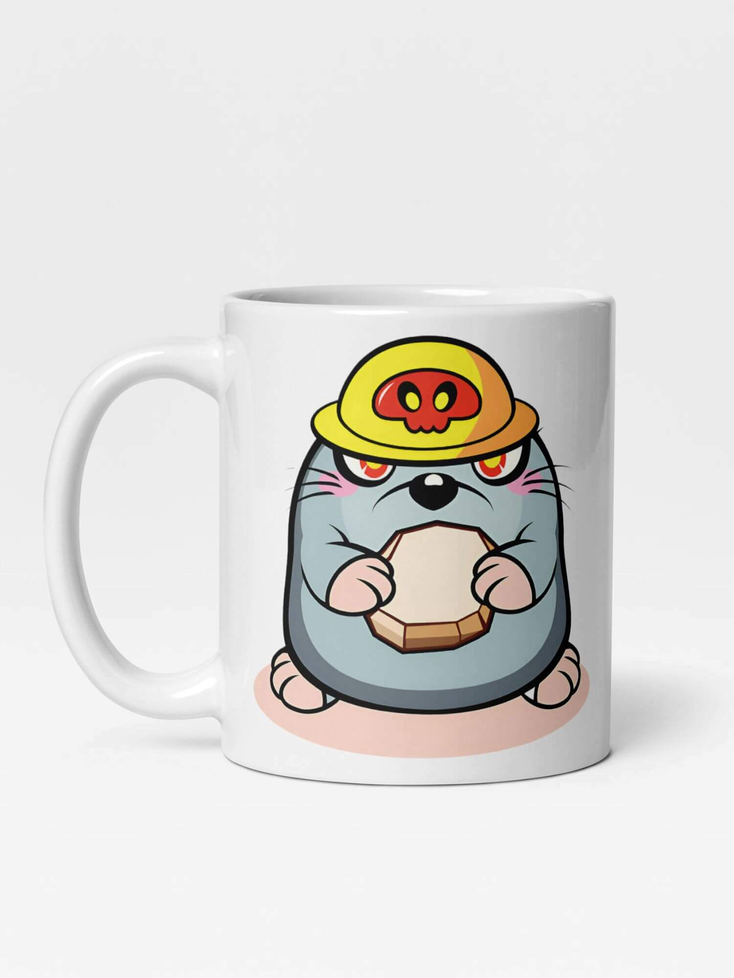 Glossy Mole Mug       Cartoon animal character drinks cup coffee, tea, juice, milk drinking cups miteigi branded product item tumblers ceramics in white with gray yellow multicolor pattern Ceramic Anime Gifts moles mugs