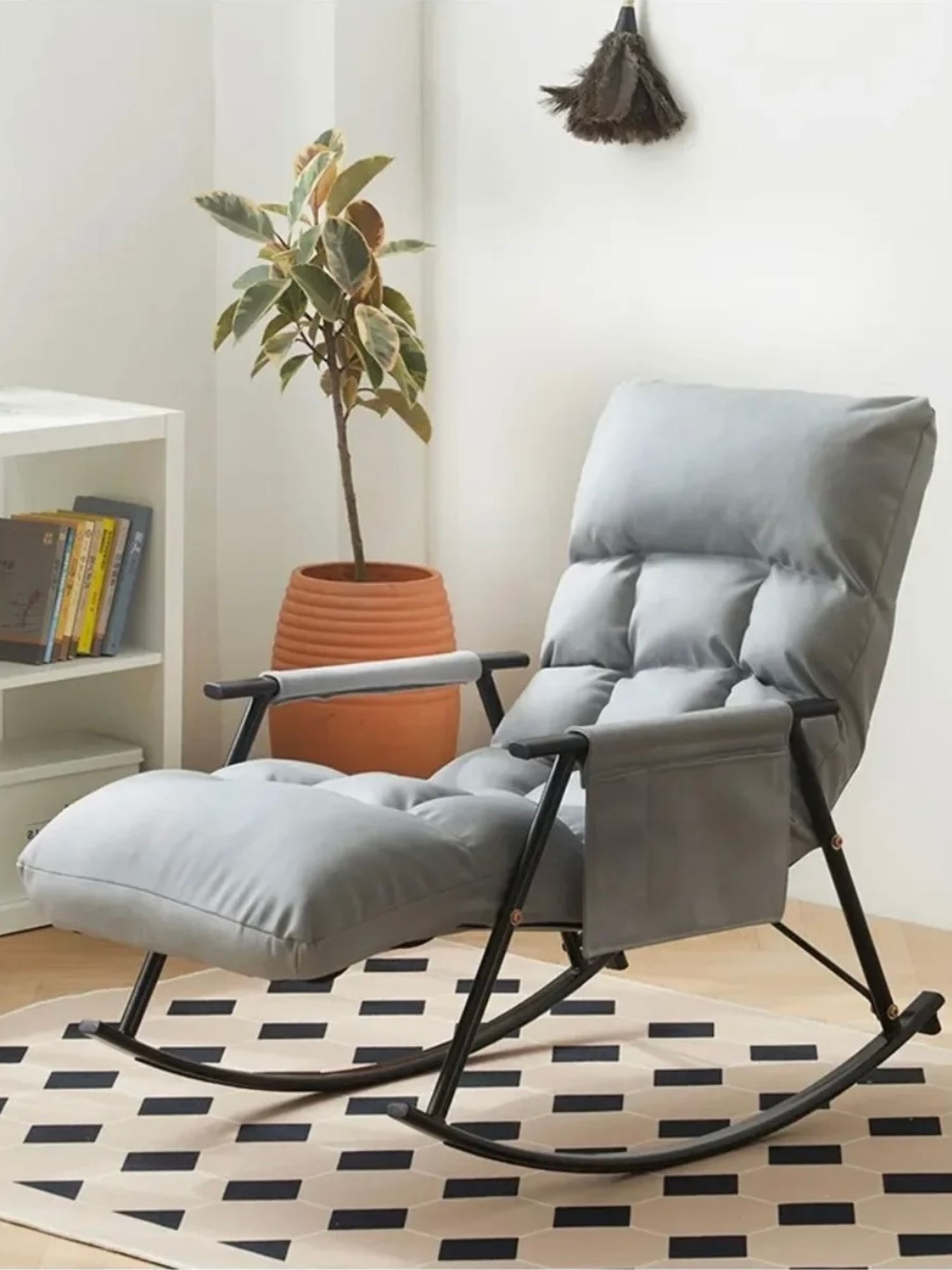 Rocking Chair gray   Adult oversized noon break leisure lazy sofa outdoor garden loungers balcony living room office recliner lounge chairs furniture in grey